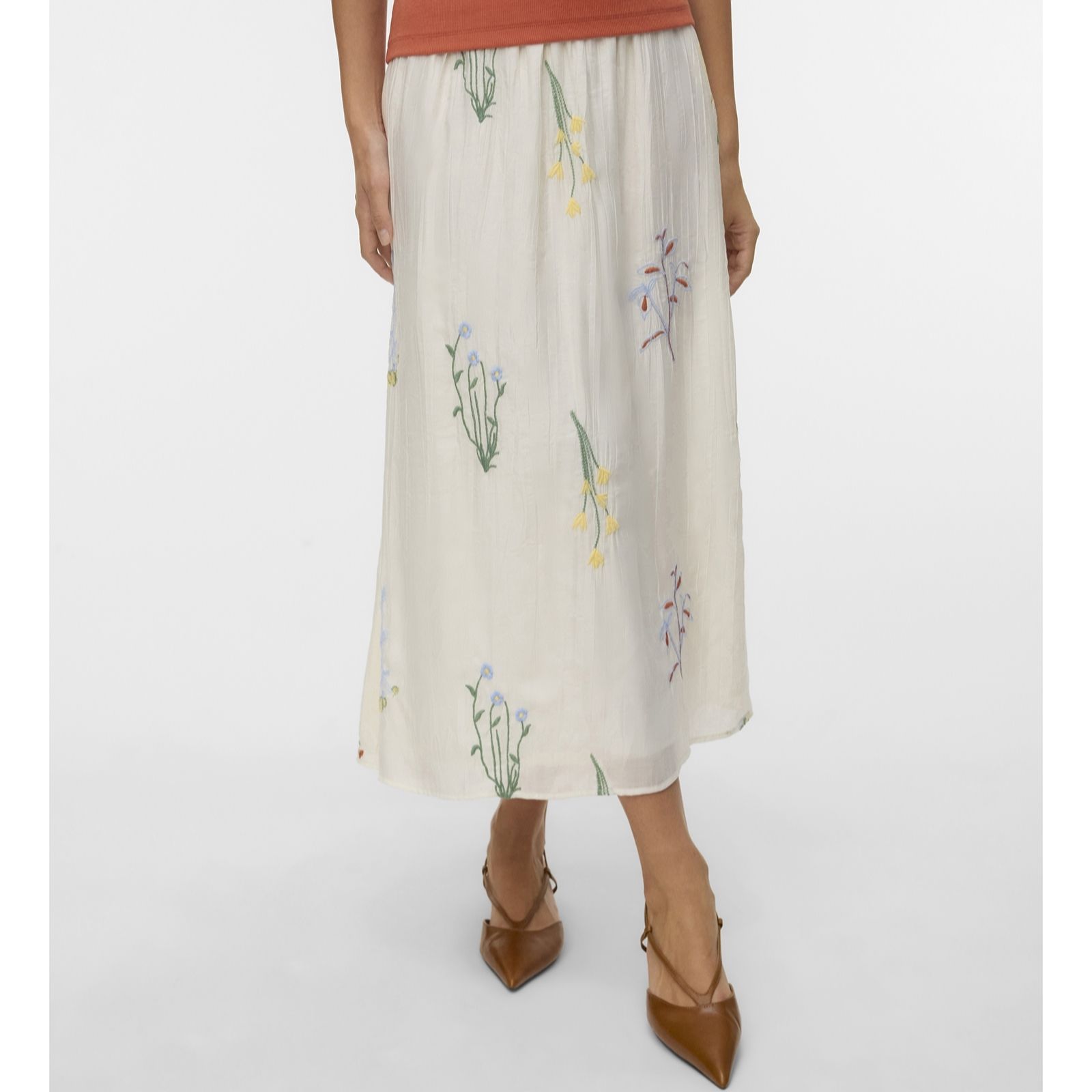 Vero Moda Line High Waisted Embroidered Skirt