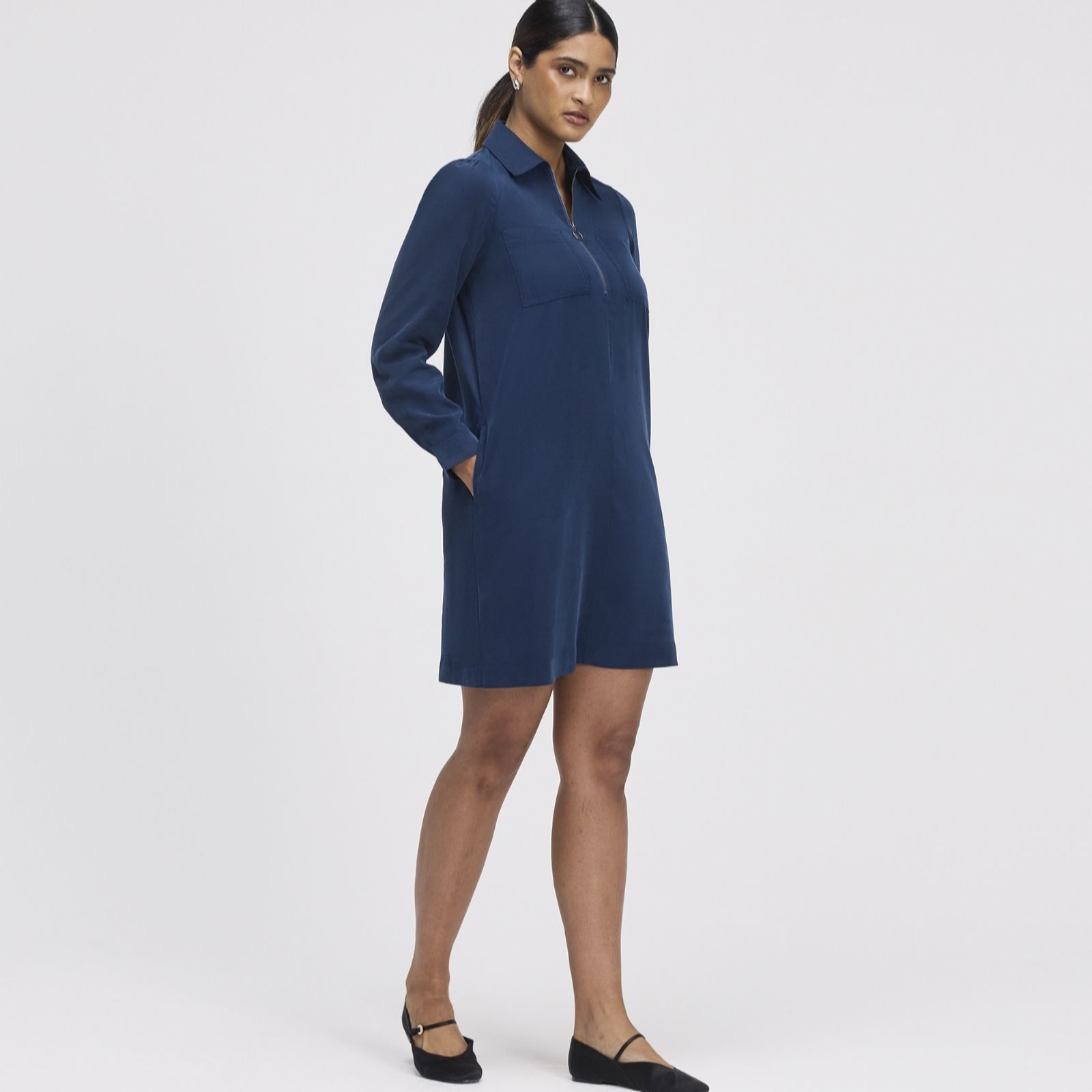 Finery London Enriko Cupro Zip Knee Length Dress