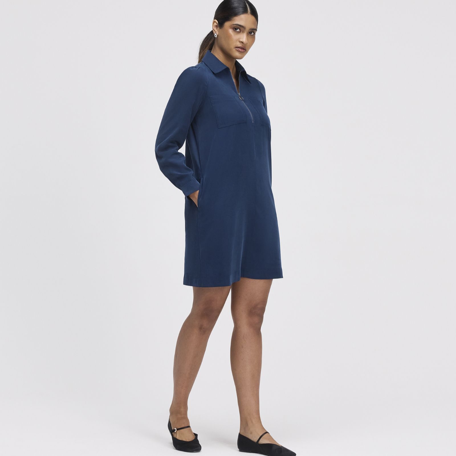 Finery London Enriko Cupro Zip Knee Length Dress