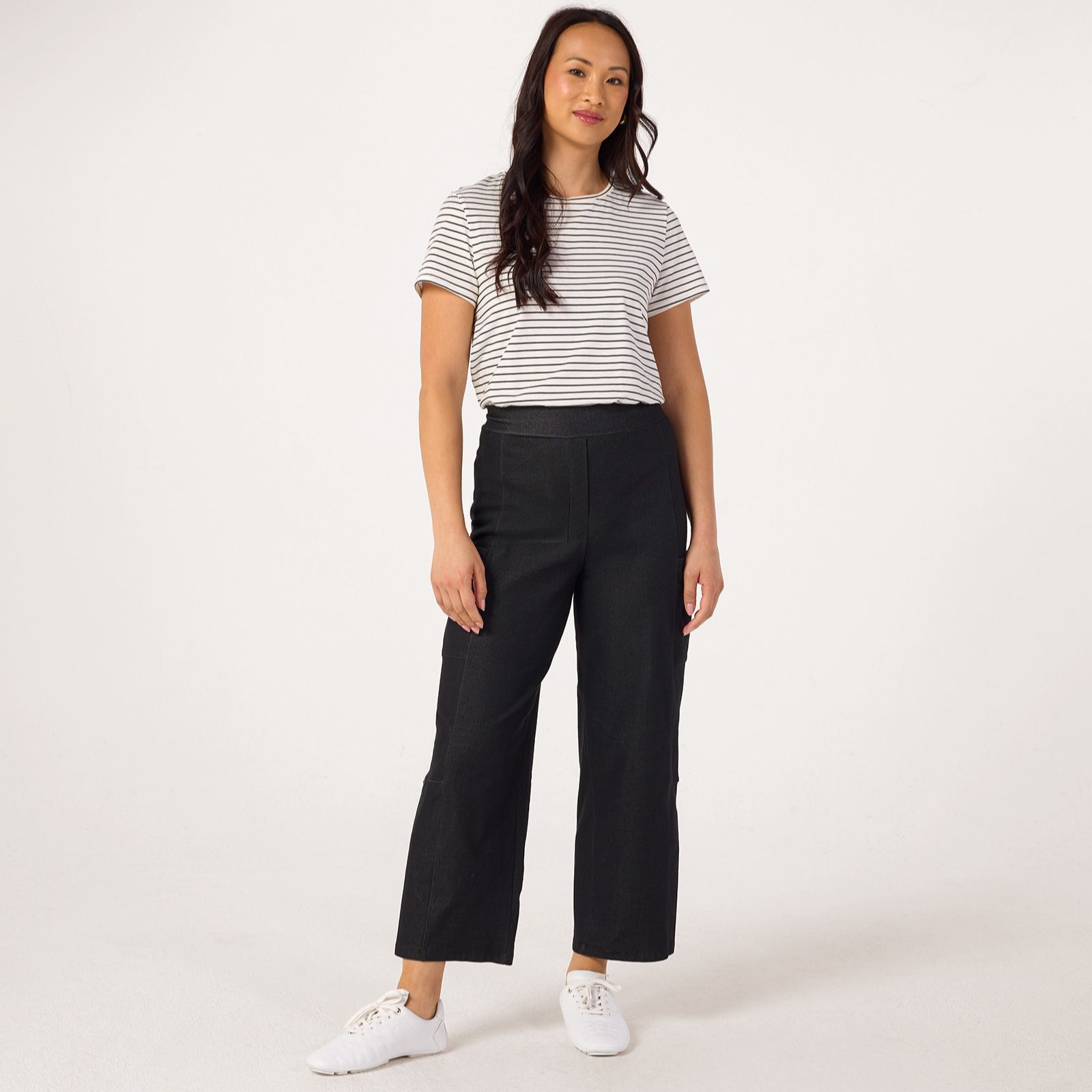 Kim & Co Deluxe Denim Knit Cargo Ankle Standard Trousers