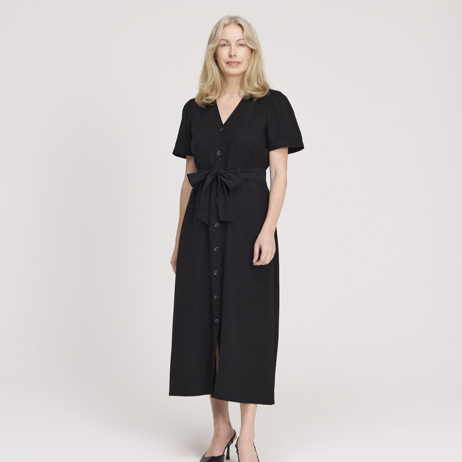 Finery London Pricilla Cupro Button Through V Neck Dress Petite