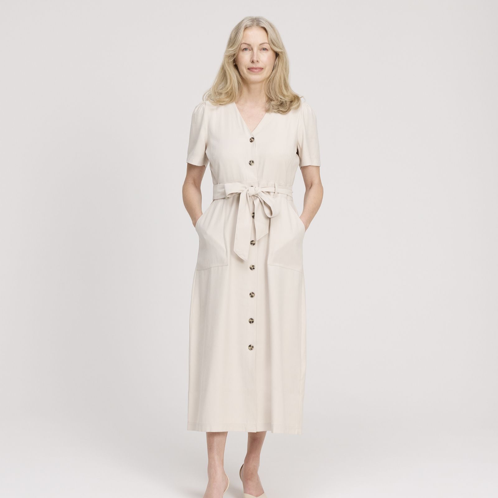 Finery London Pricilla Cupro Button Through V Neck Dress Petite