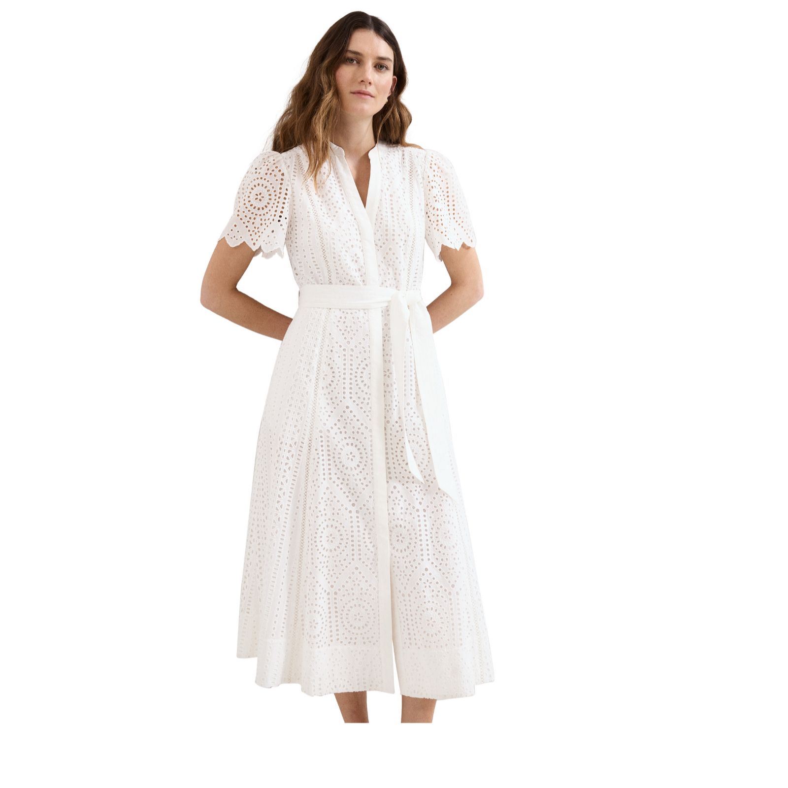 Phase Eight 100% Cotton Aletta White Broiderie Midi Dress
