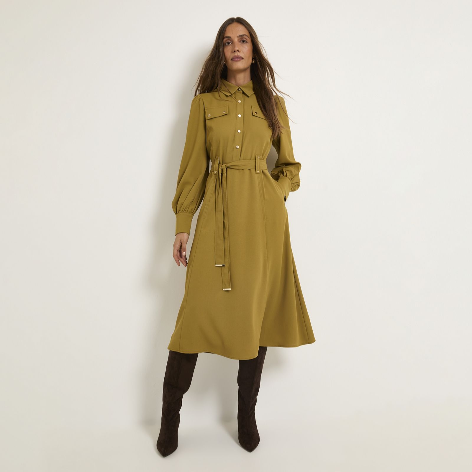 Wallis Crepe Belted Midi Dress