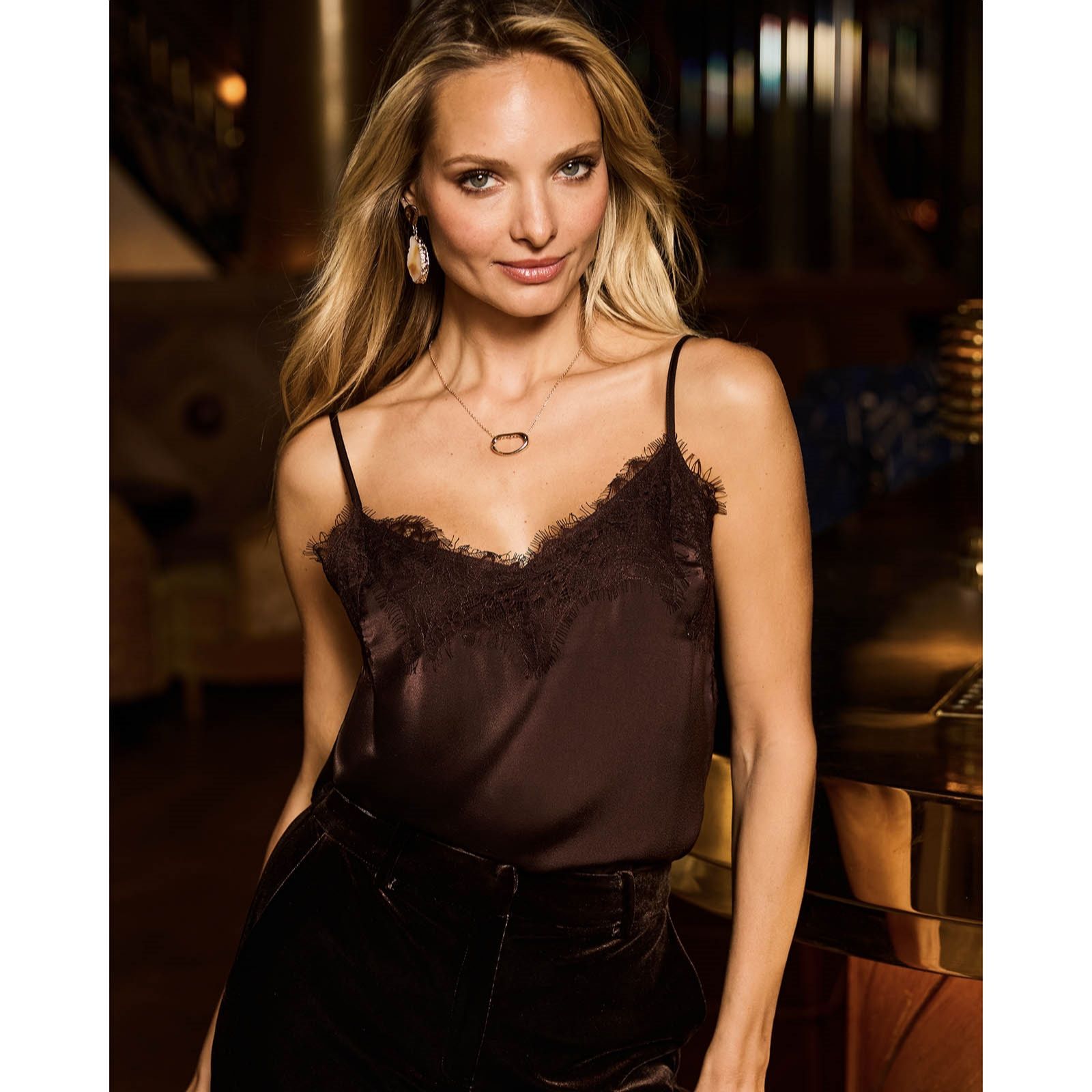 Sosandar Satin & Lace Vest Top