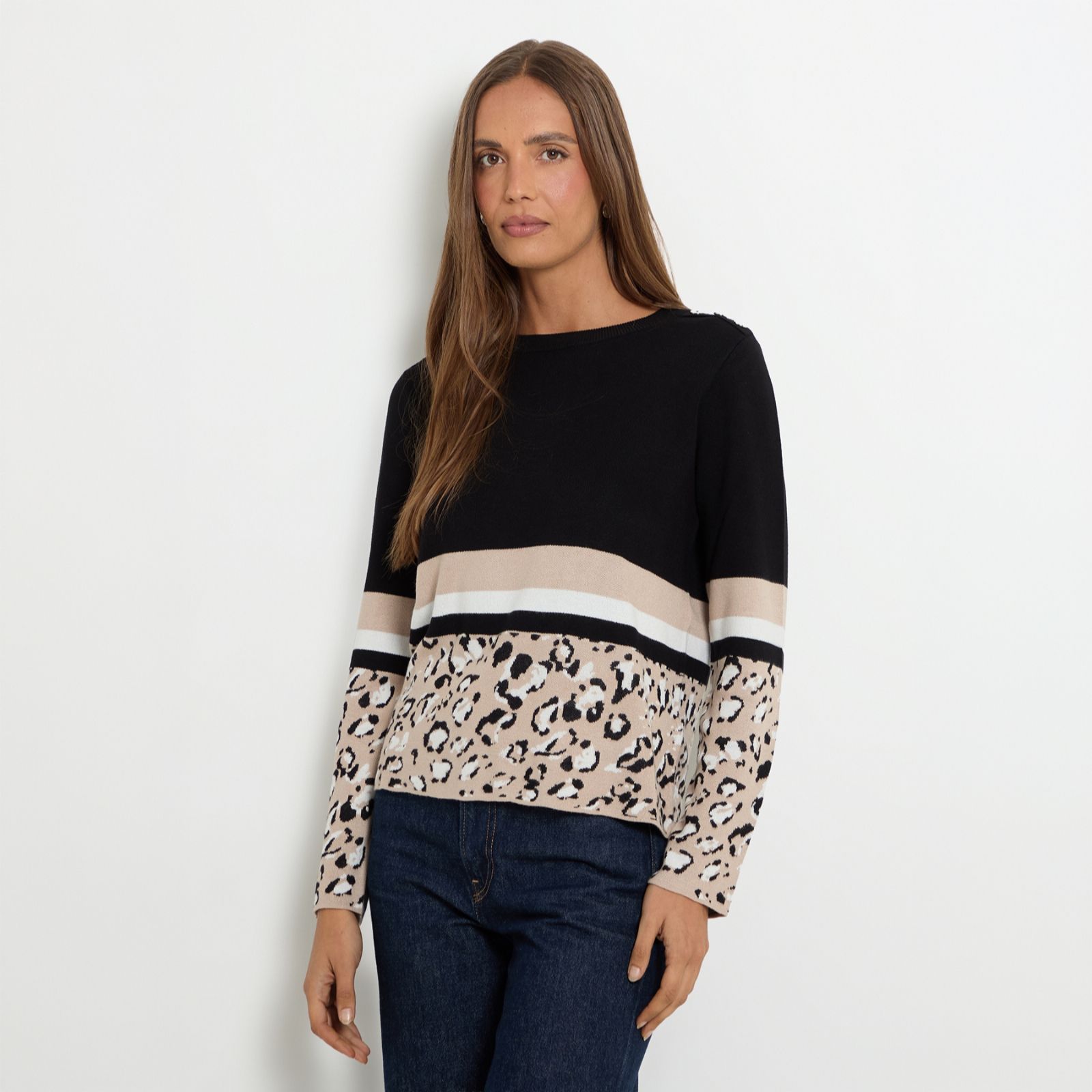 Wallis Leopard Detail Striped Knitted Top