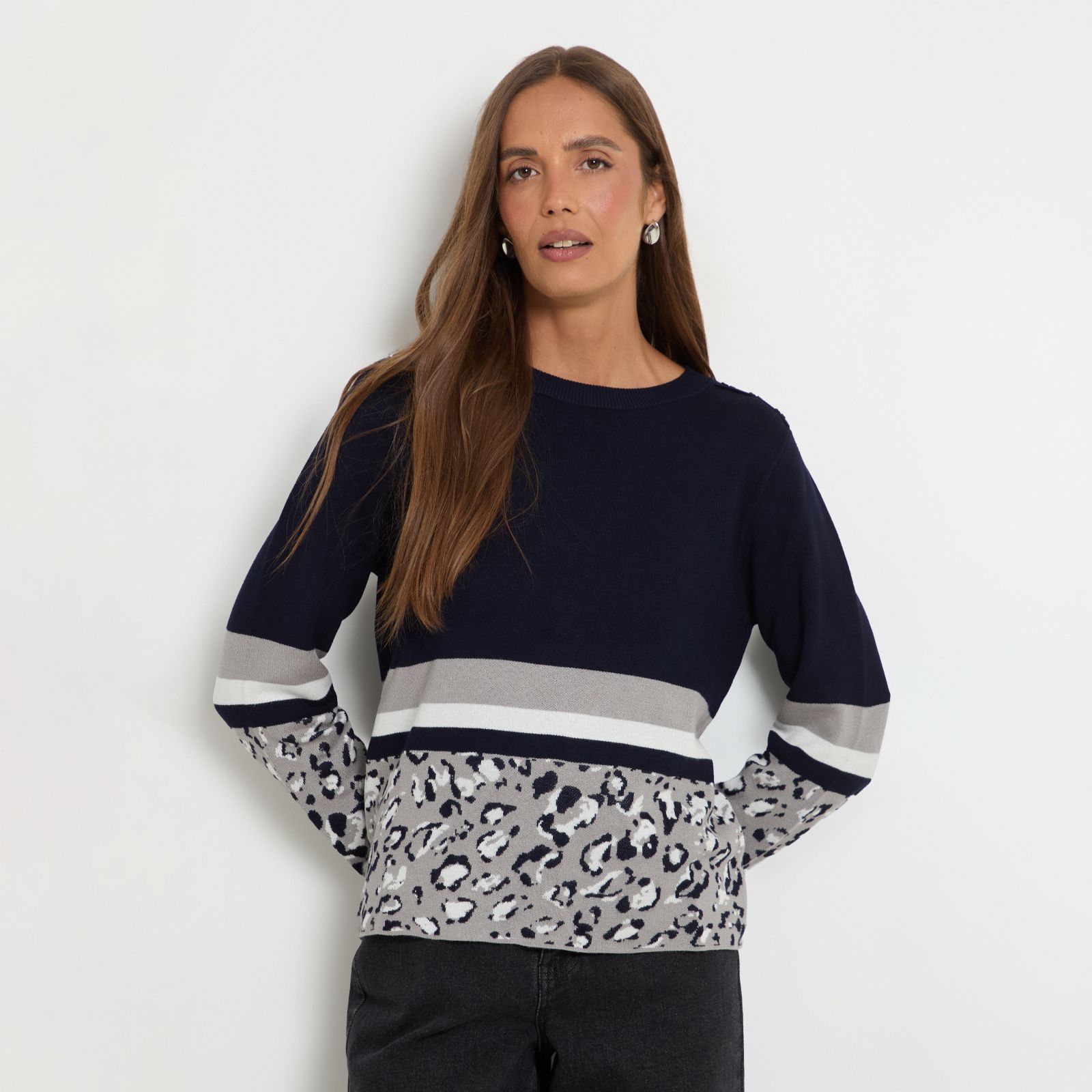 Wallis Leopard Detail Striped Knitted Top