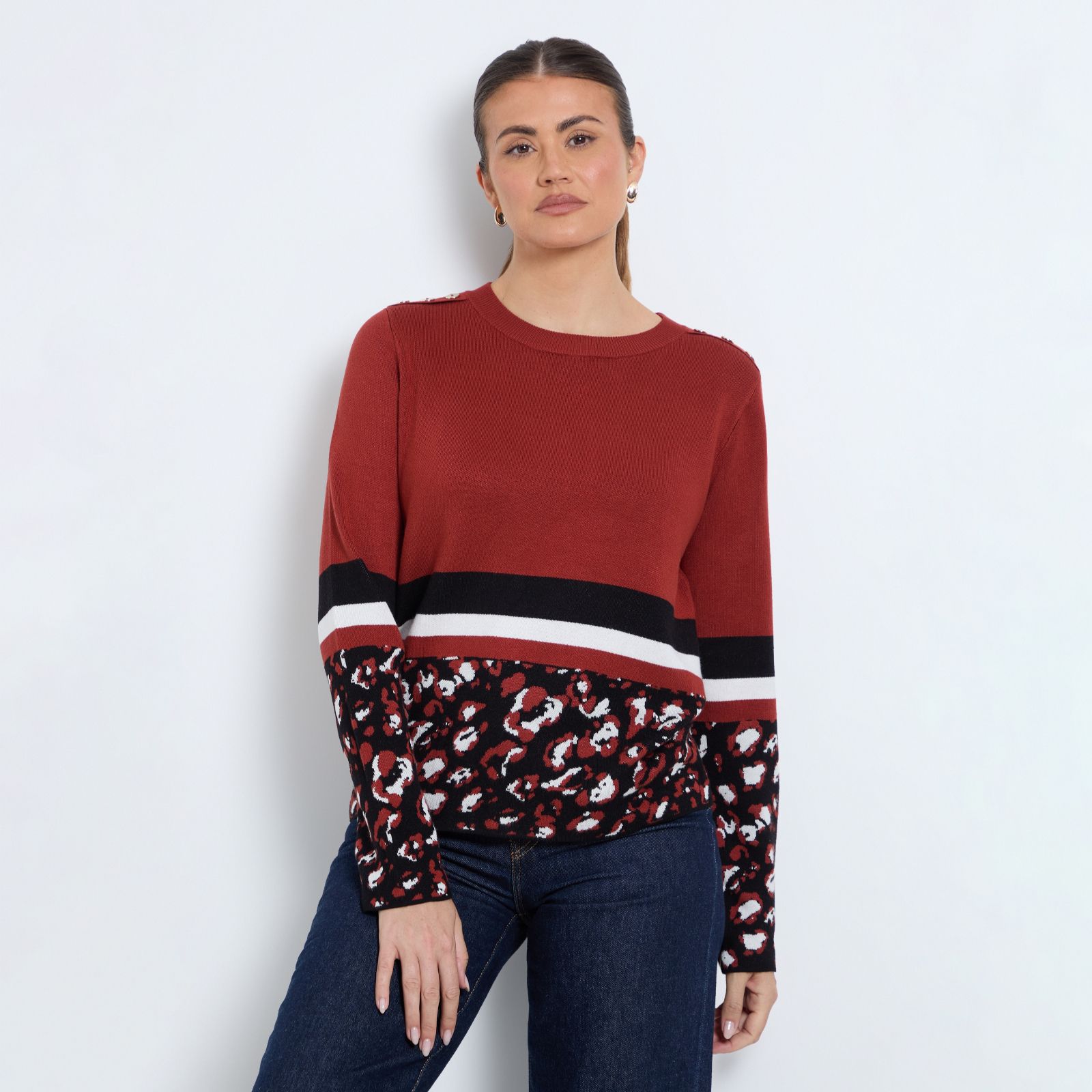 Wallis Leopard Detail Striped Knitted Top