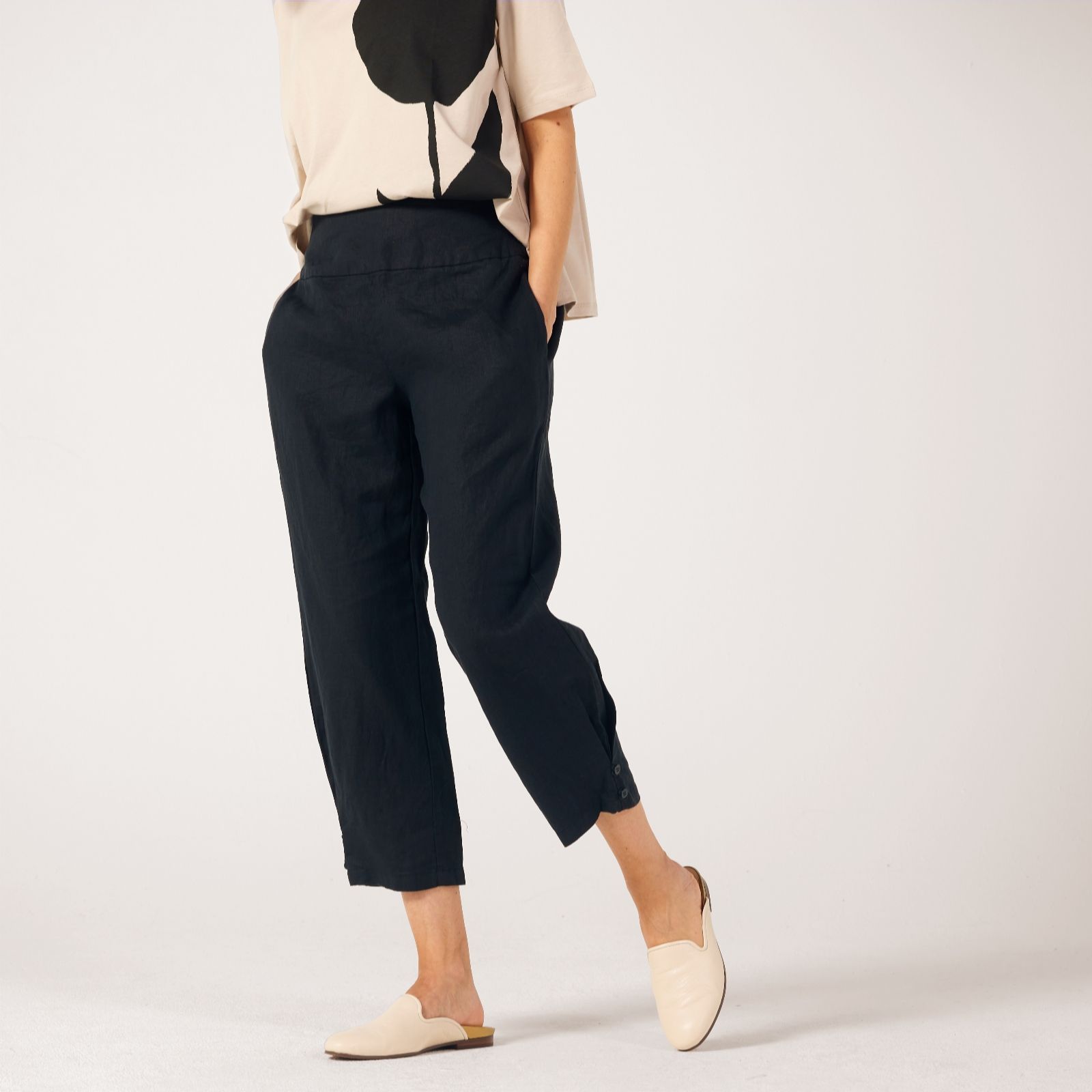 Masai Copenhagen MaPenna Linen Button Deatil Crop Trouser - QVC UK