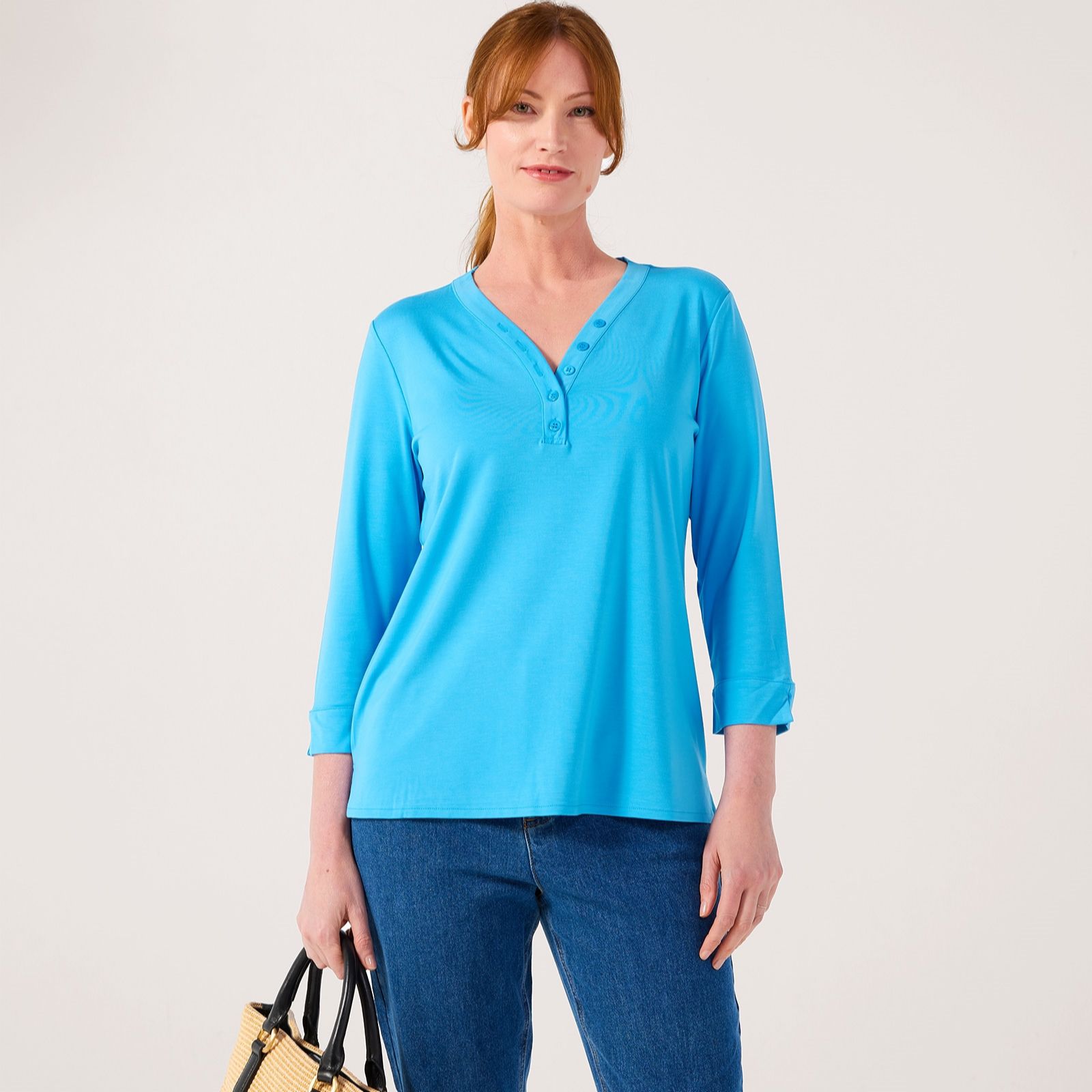 Ruth Langsford Button Detail 3/4 Sleeve Top