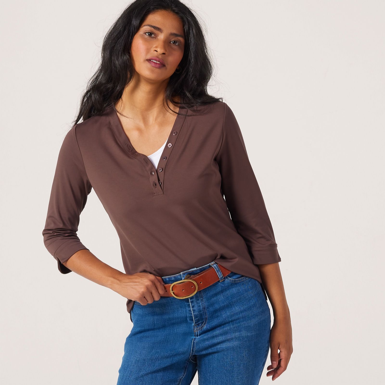 Ruth Langsford Button Detail 3/4 Sleeve Top