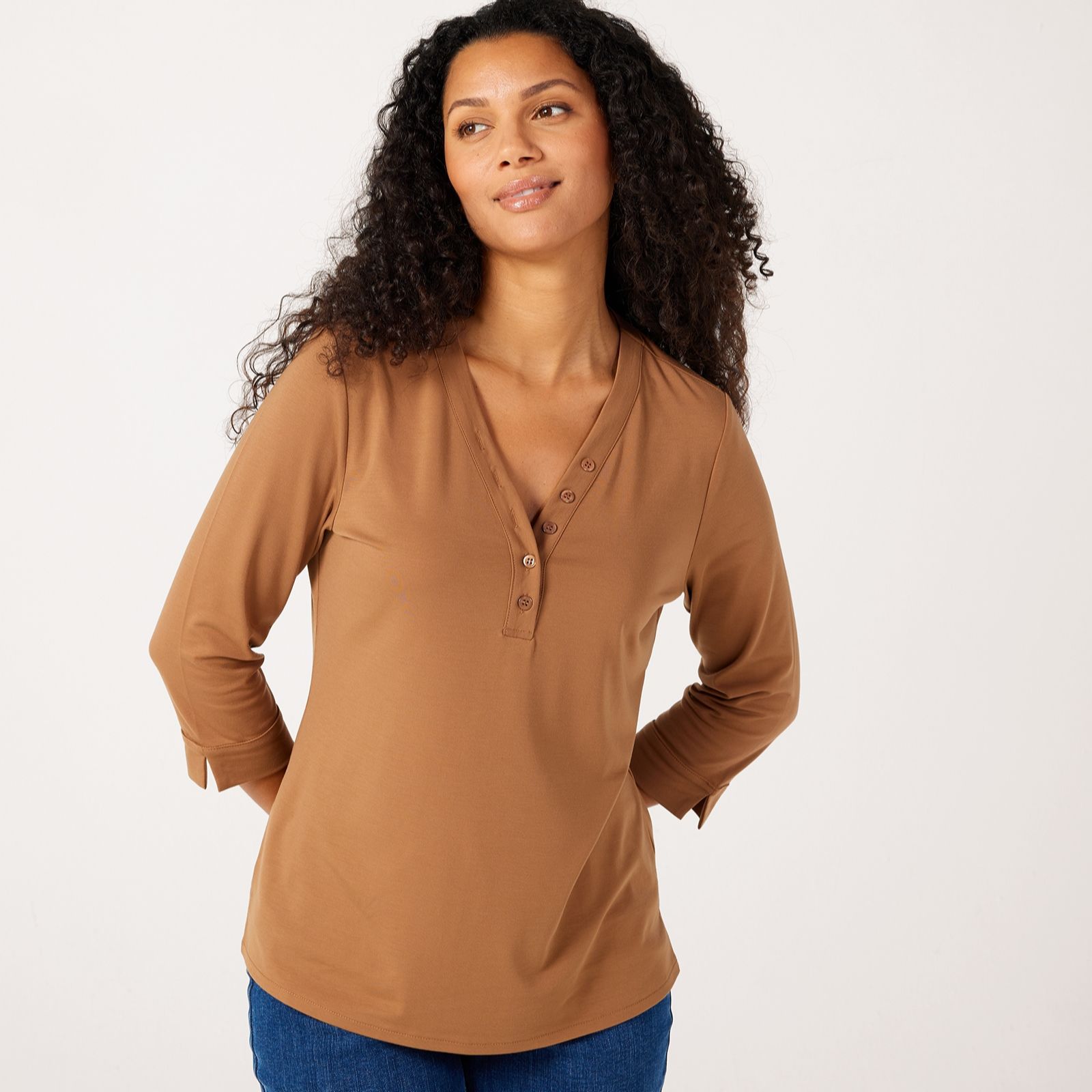 Ruth Langsford Button Detail 3/4 Sleeve Top