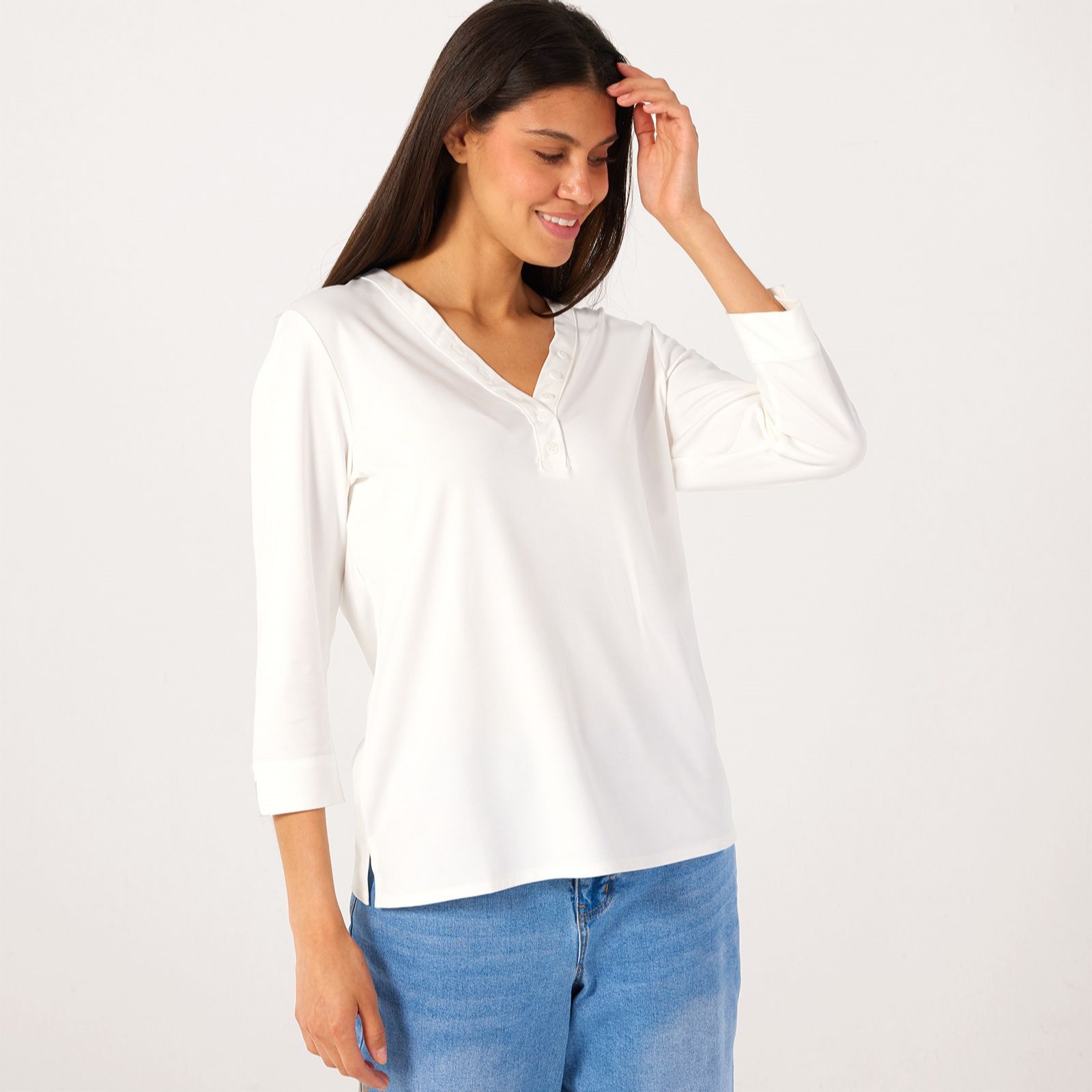 Ruth Langsford Button Detail 3/4 Sleeve Top