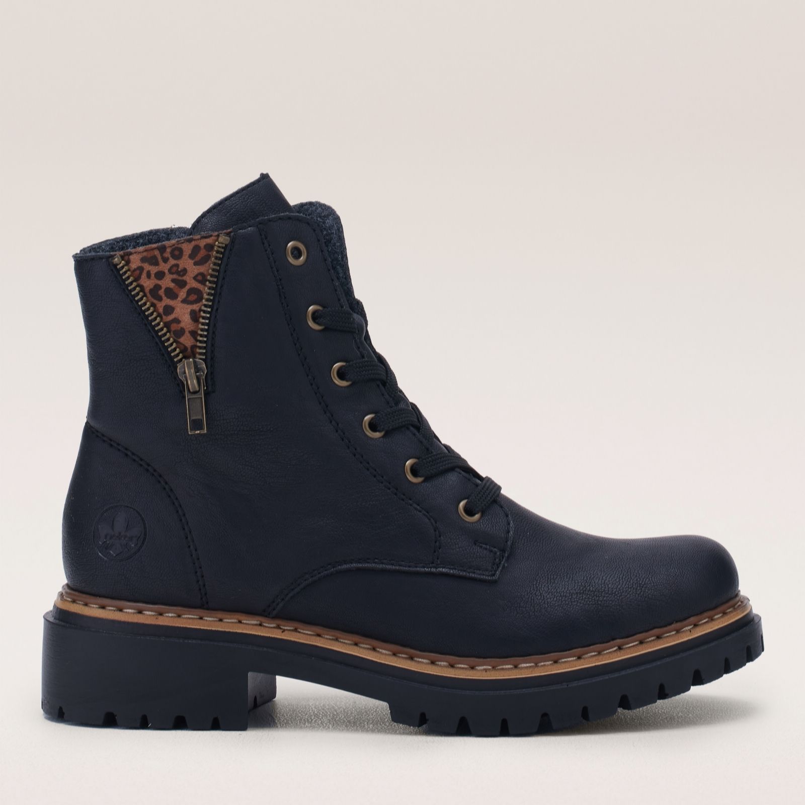 Rieker Zip Leopard Lace Up Boot