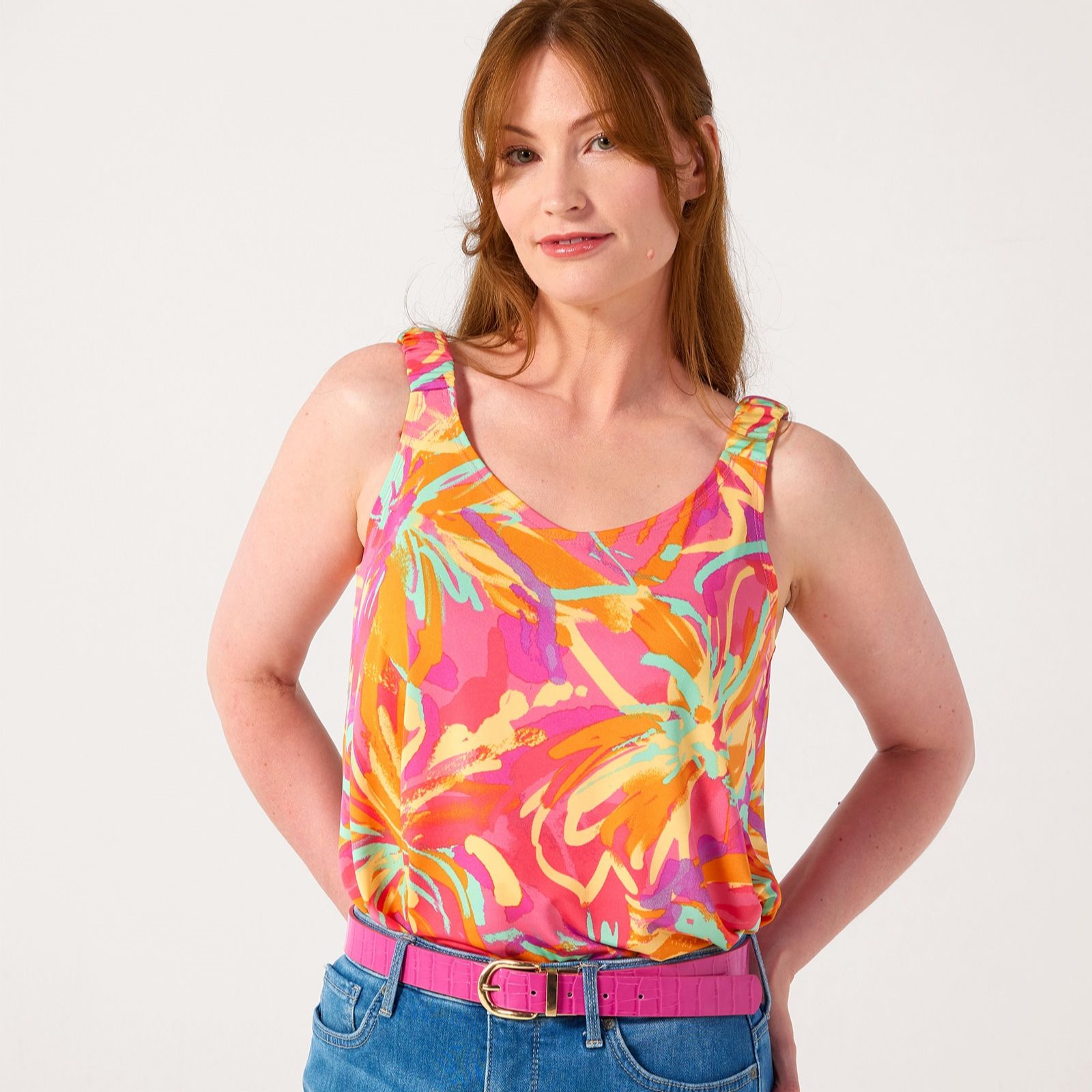 Kim & Co Printed Brazil Jersey Elastic Strap Flared Top