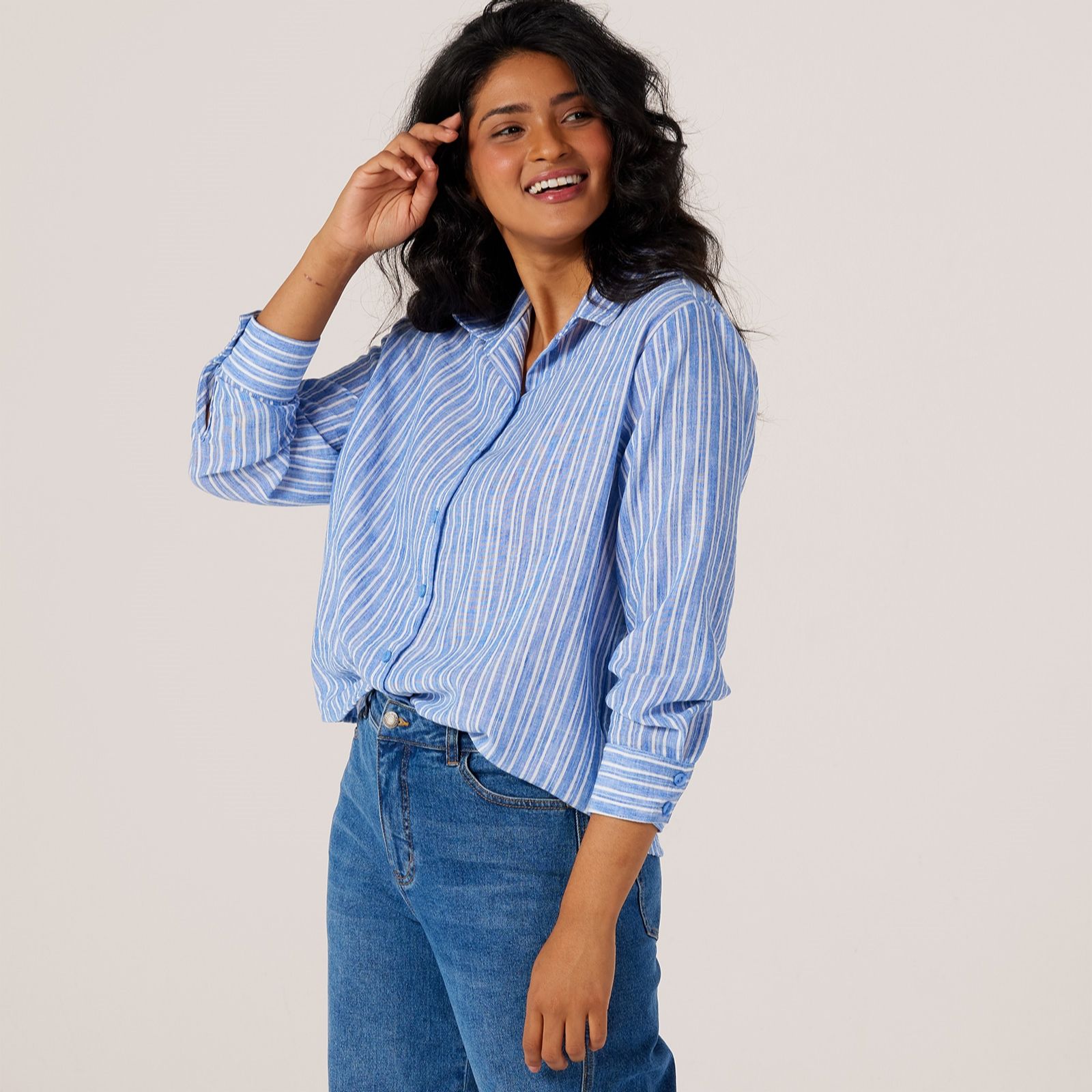 Kim & Co Striped Button Down Long Sleeve Shirt