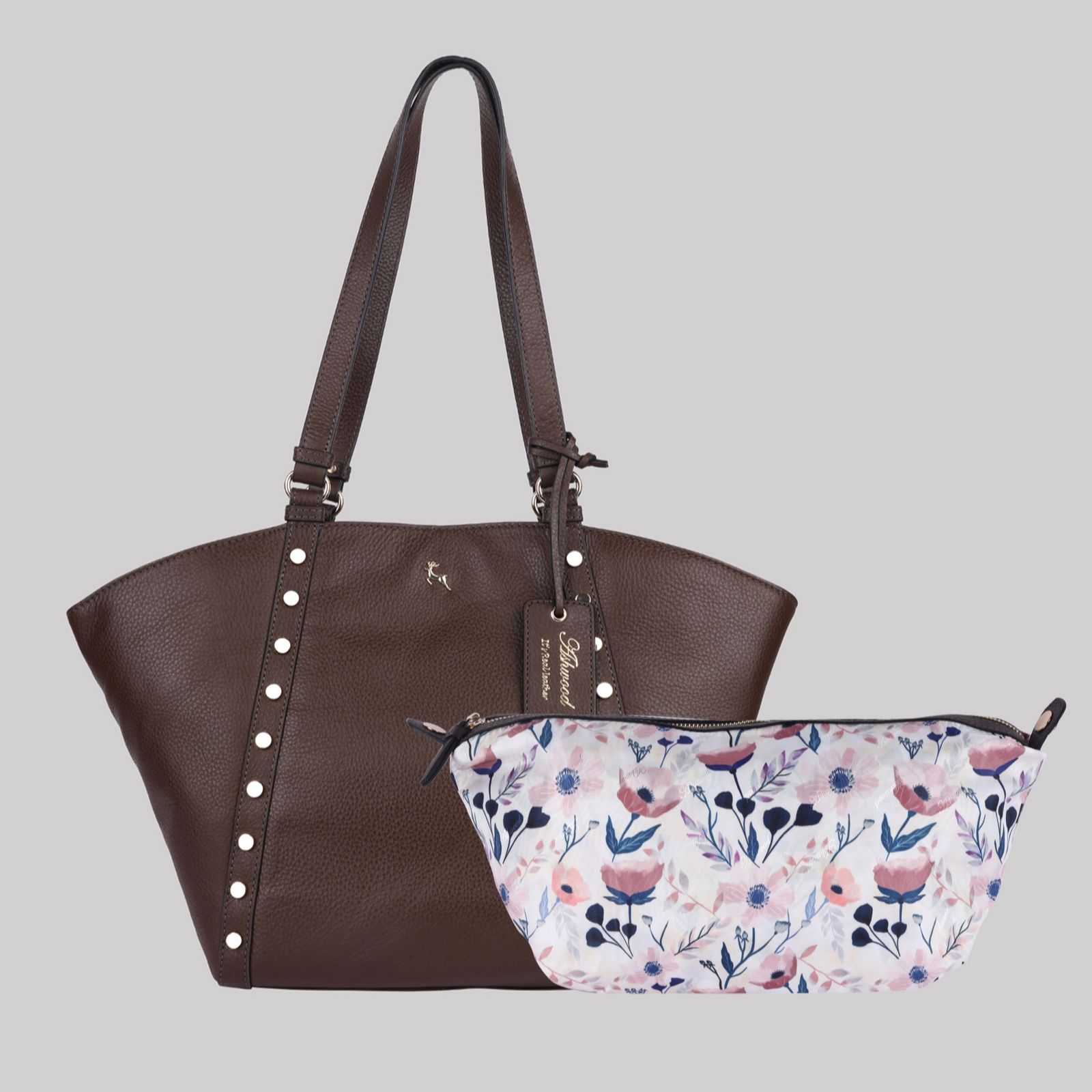 Ashwood Leather Shoulder Bag with Stud Detail