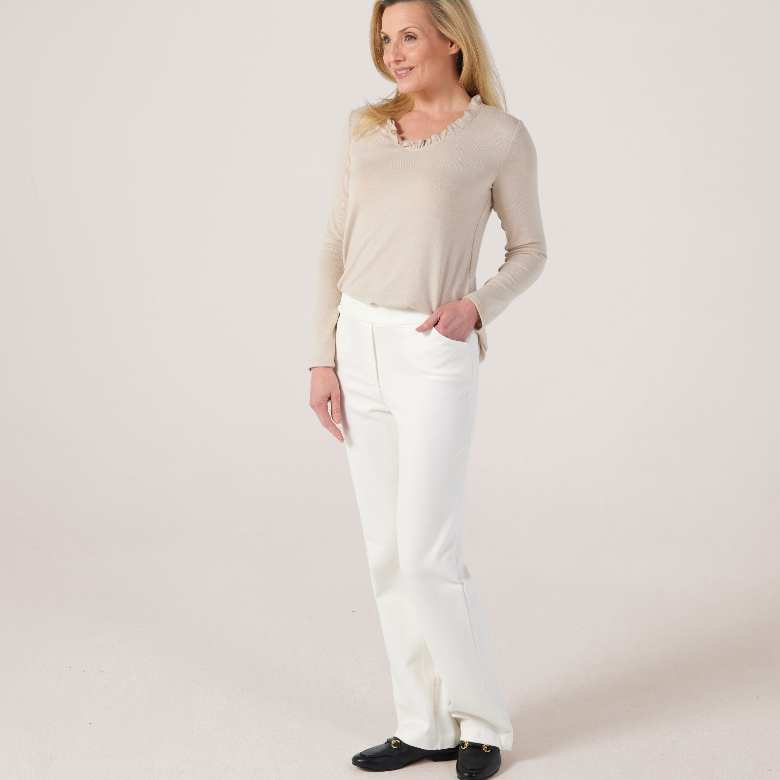 Kim & Co Stretch Ponte Jersey Signature Straight Leg Petite Trousers