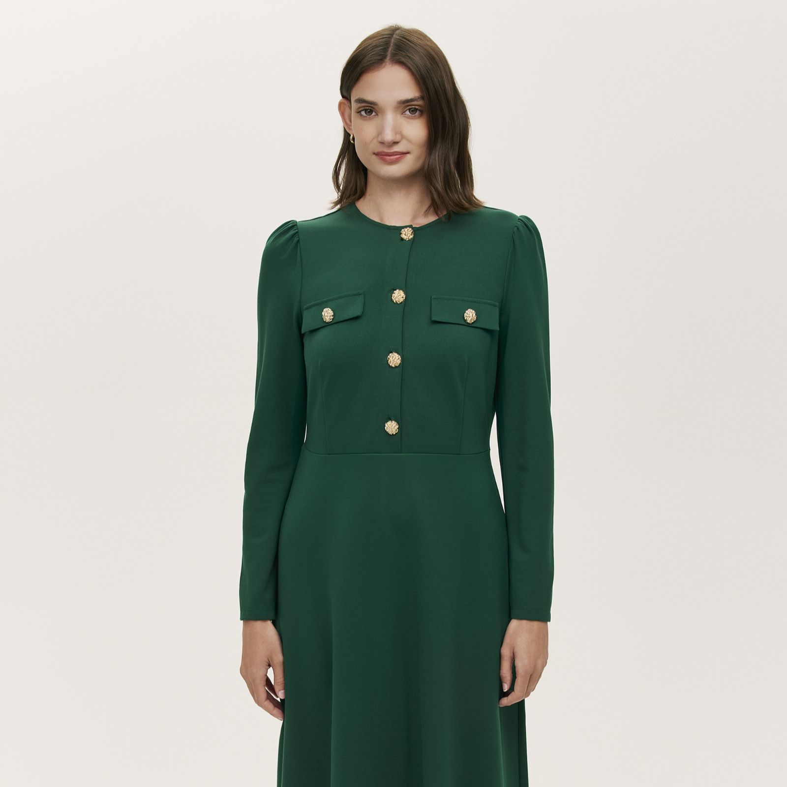 Finery London Gilly Ponte Dress with Gold Buttons Petite
