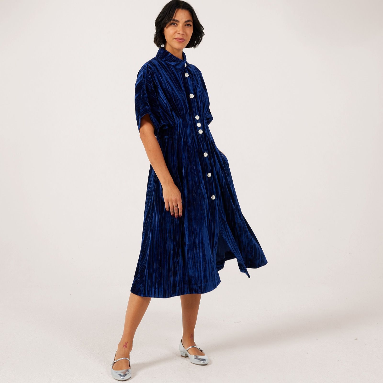 Helene Berman Crushed Velvet Dress with Pleated Waist