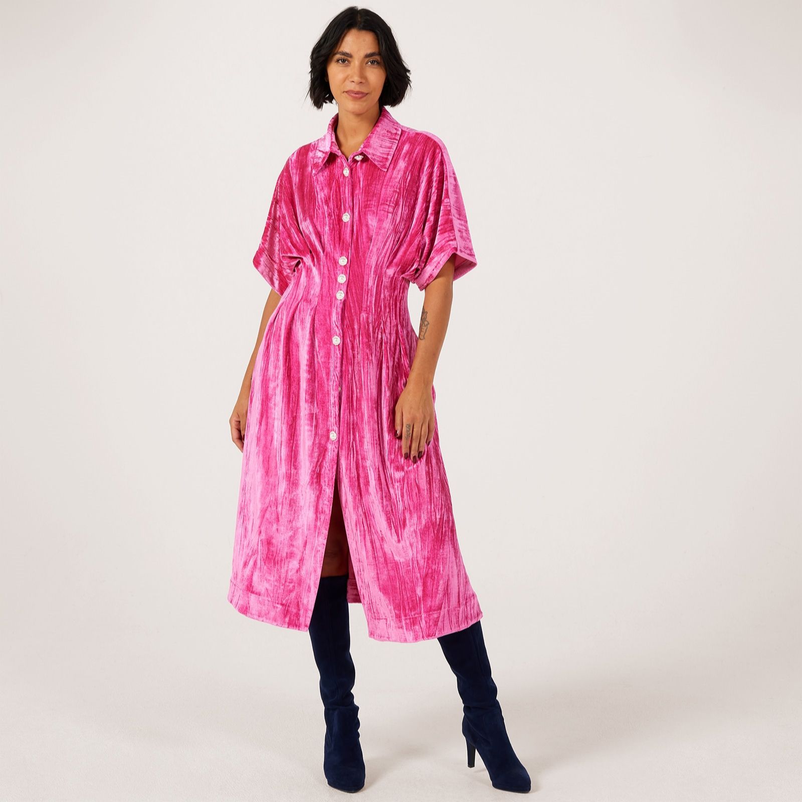 Helene Berman Crushed Velvet Dress with Pleated Waist