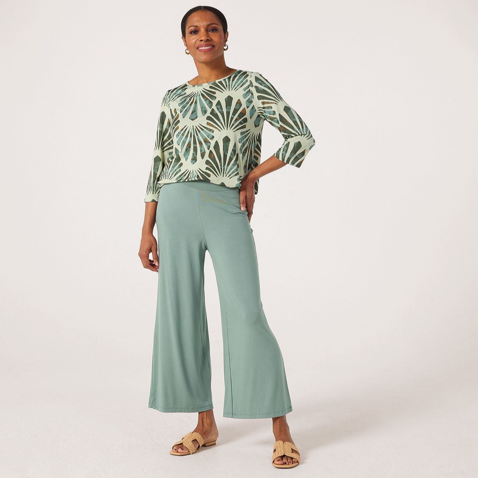 Kim & Co Viscose Jersey Cropped Palazzo Standard Trousers