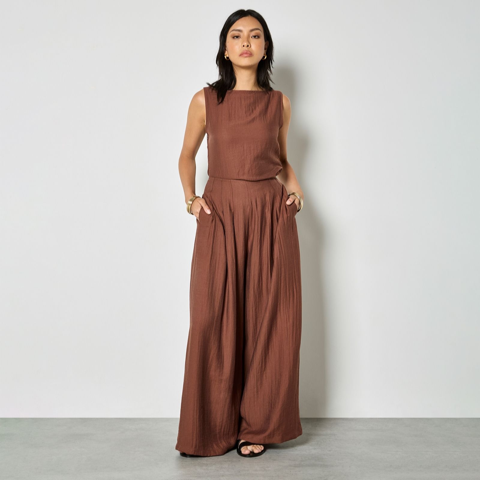 Apricot 3 Pleat Twill Wide Leg Trousers
