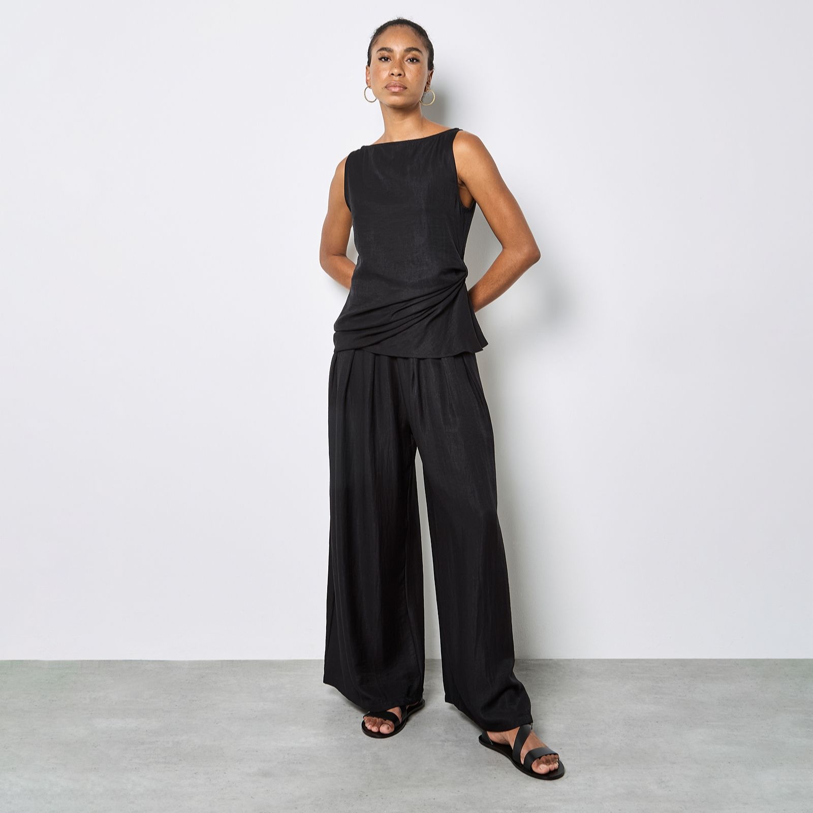 Apricot 3 Pleat Twill Wide Leg Trousers
