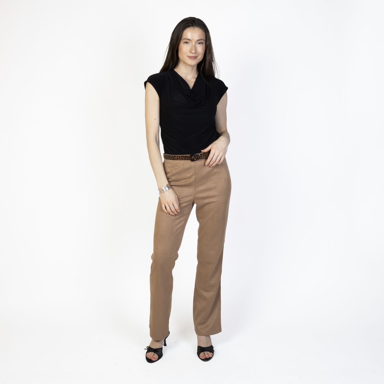 Kim & Co Stretch Faux Suede Nova Straight Leg Petite Trousers