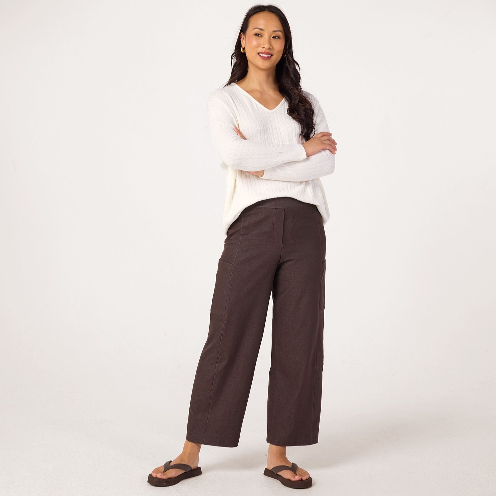 Kim & Co Deluxe Denim Knit Cargo Ankle Petite Trousers