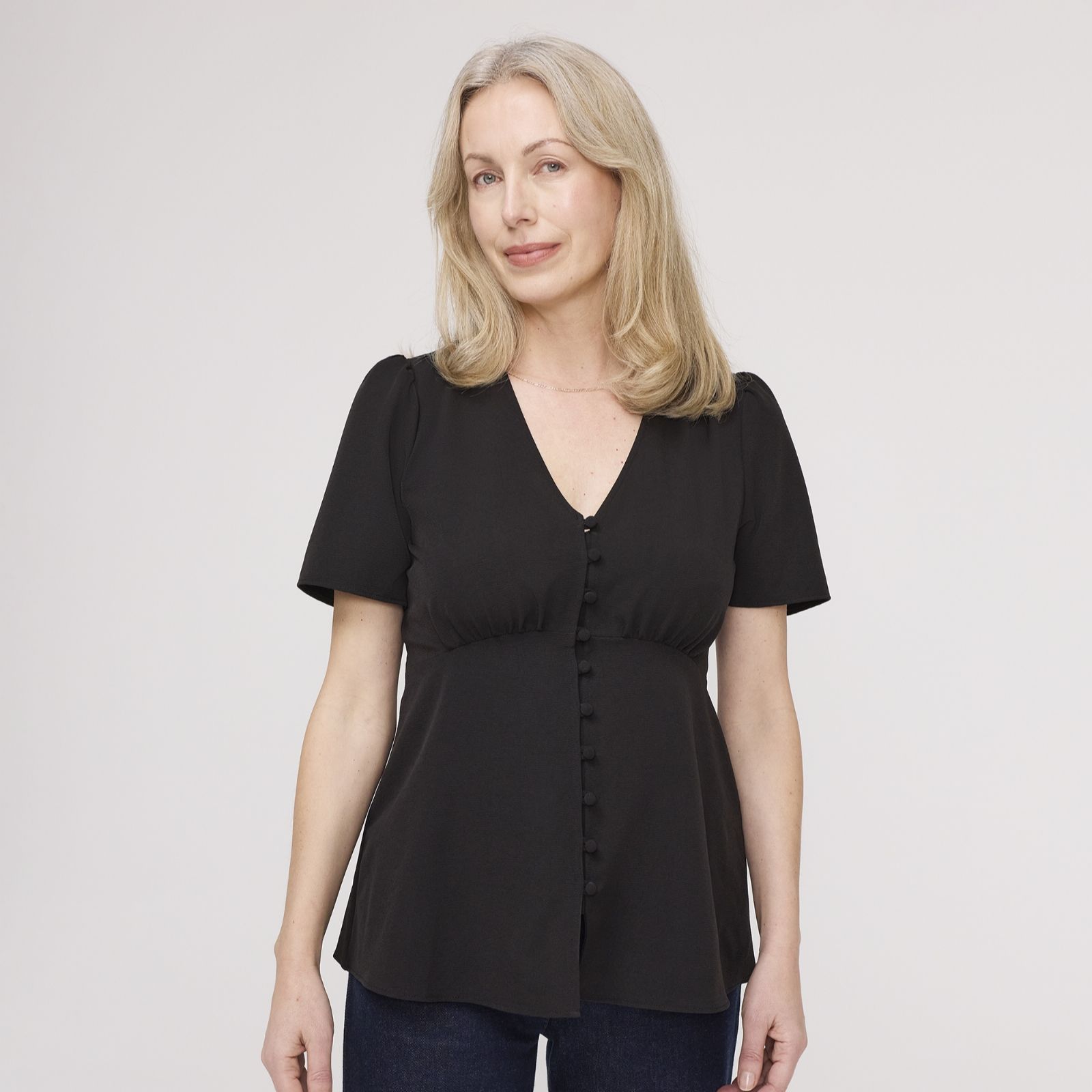Finery London Maryam Crepe Peplum Button Through Top
