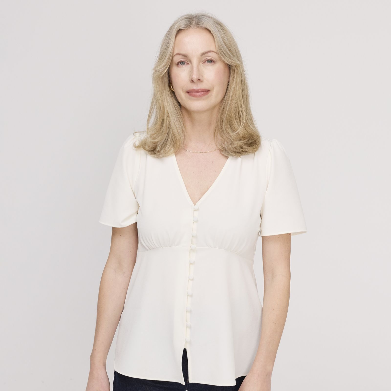 Finery London Maryam Crepe Peplum Button Through Top