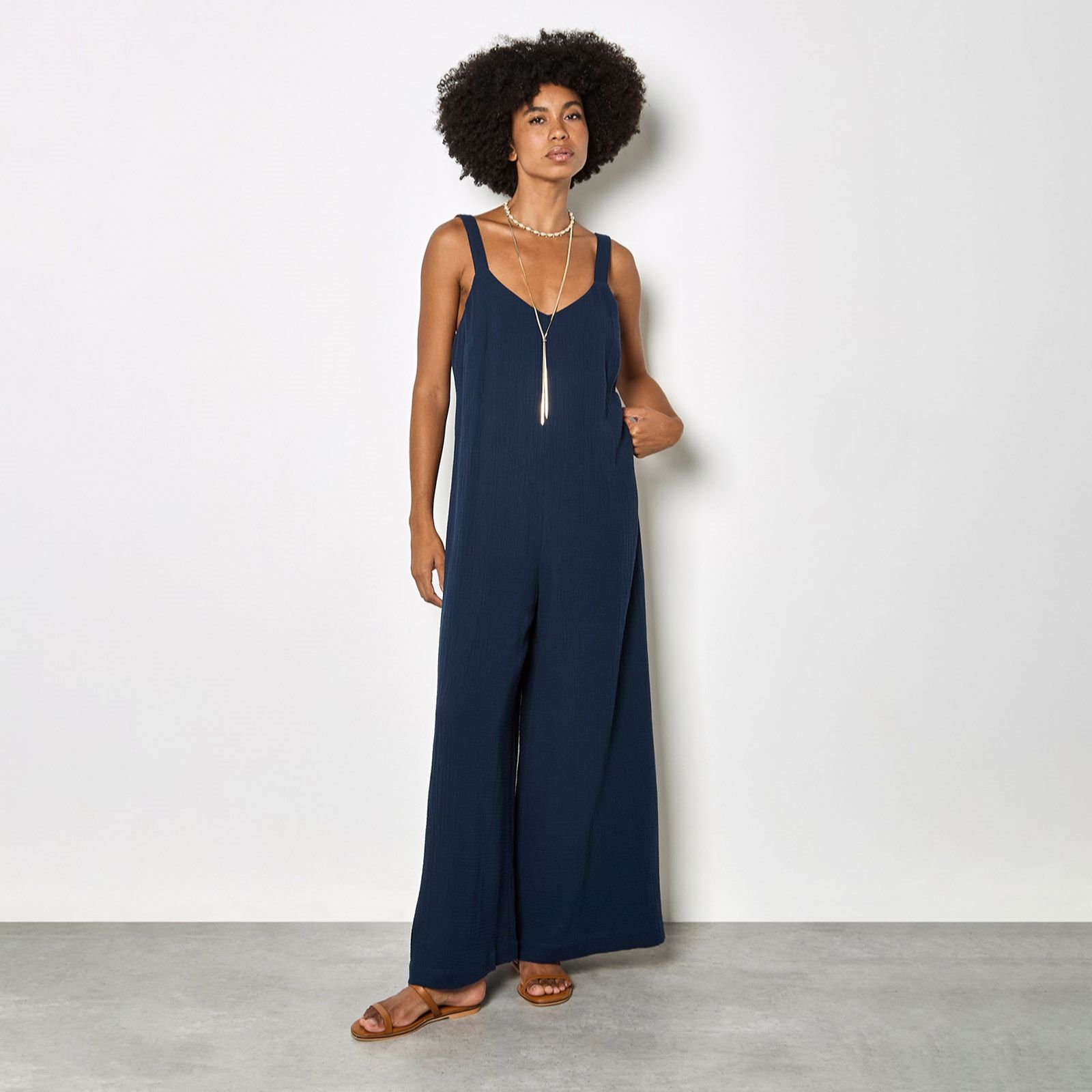 Apricot Cotton Weave Jumpsuit