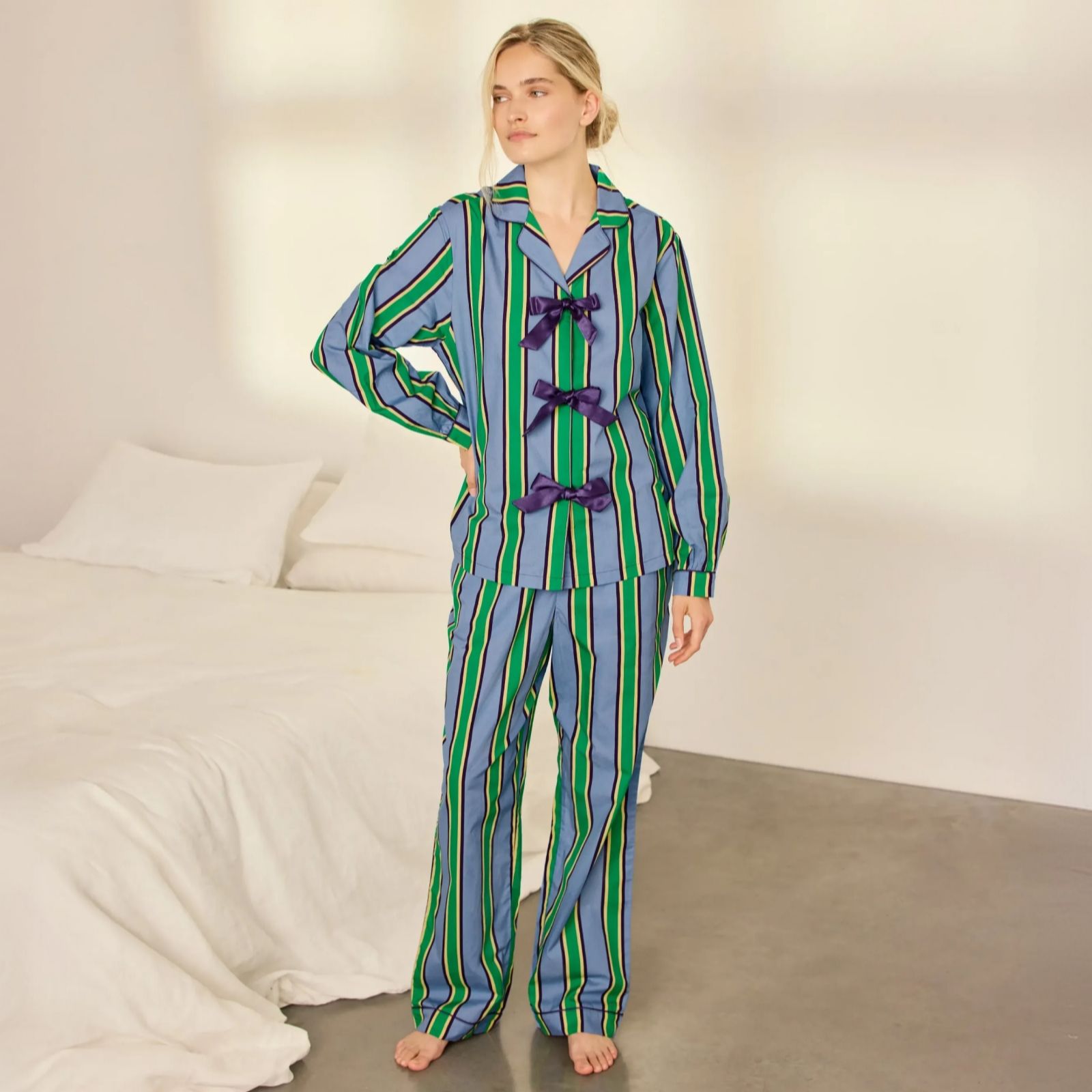  Chelsea Peers Tie Front Stripe PJ