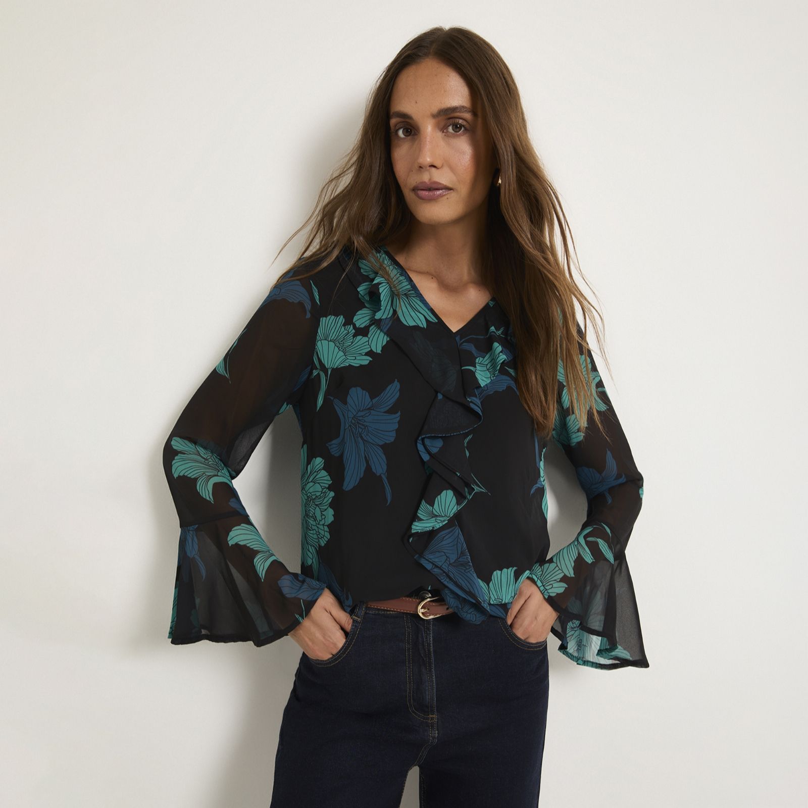 Wallis Print Ruffle Detail Blouse
