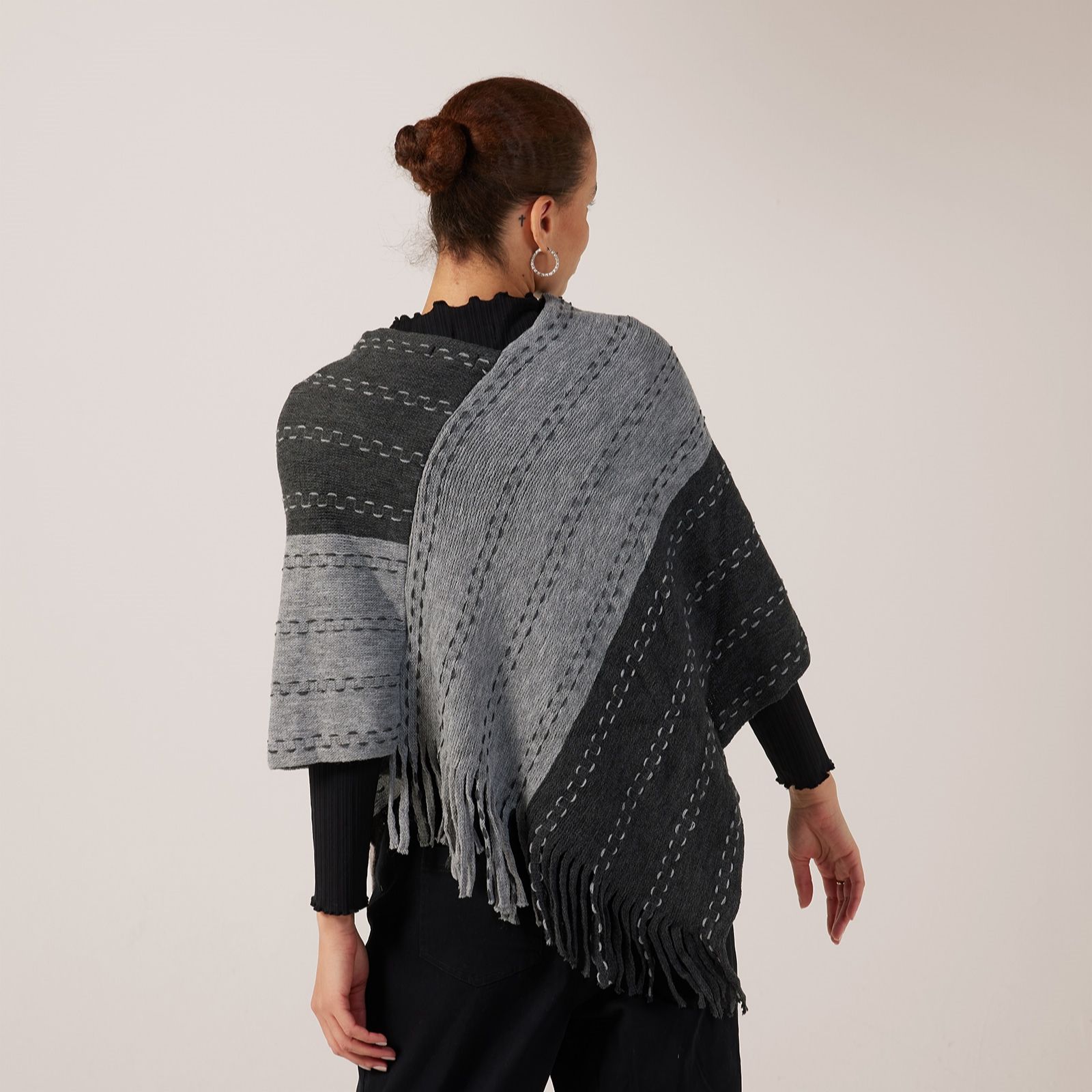 Angel Apparel - Reversible Zip Poncho with Stripe Scarf