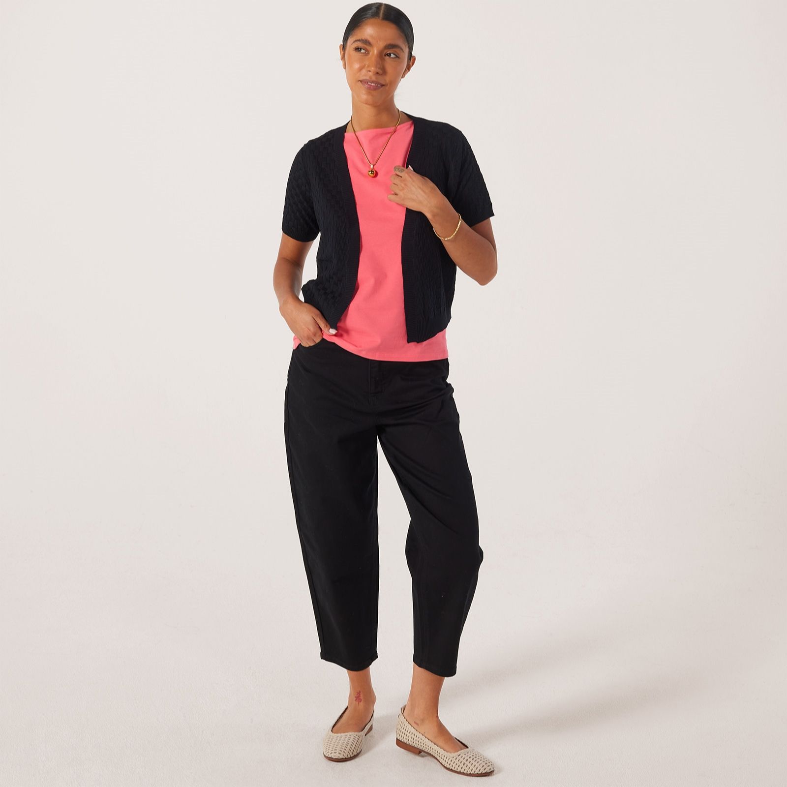Nina Leonard Short Sleeve Box Knit Bolero