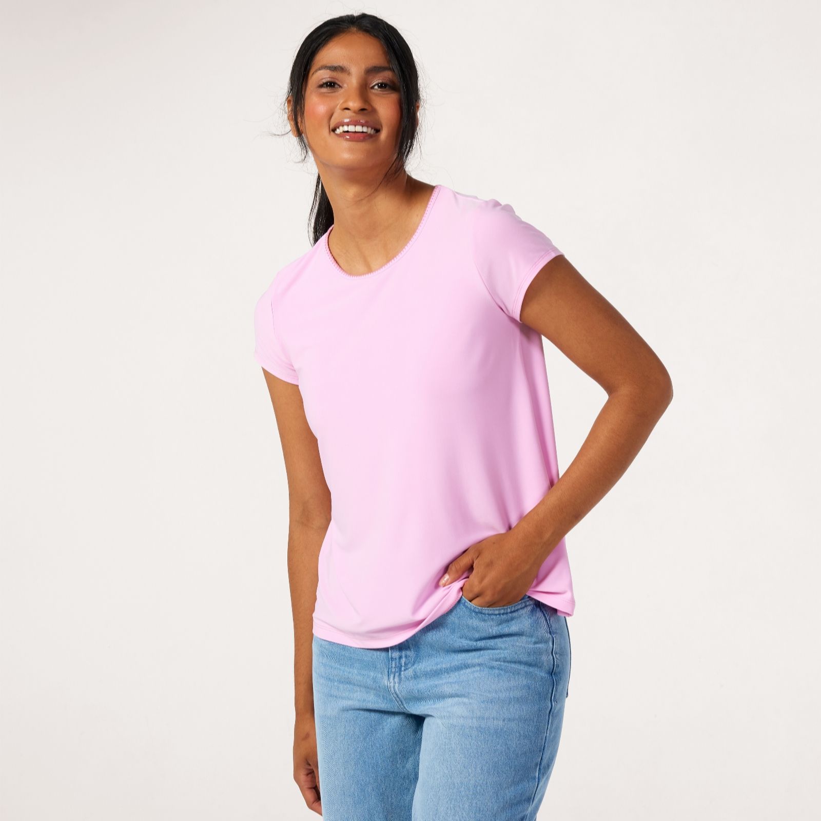 Kim & Co Brazil Jersey Short Sleeve T-Shirt With Shell Stitch Neck Detail