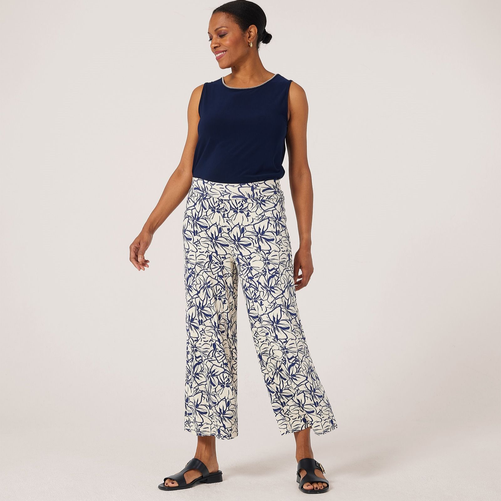 Kim & Co Viscose Jersey Cropped Palazzo Petite Trousers