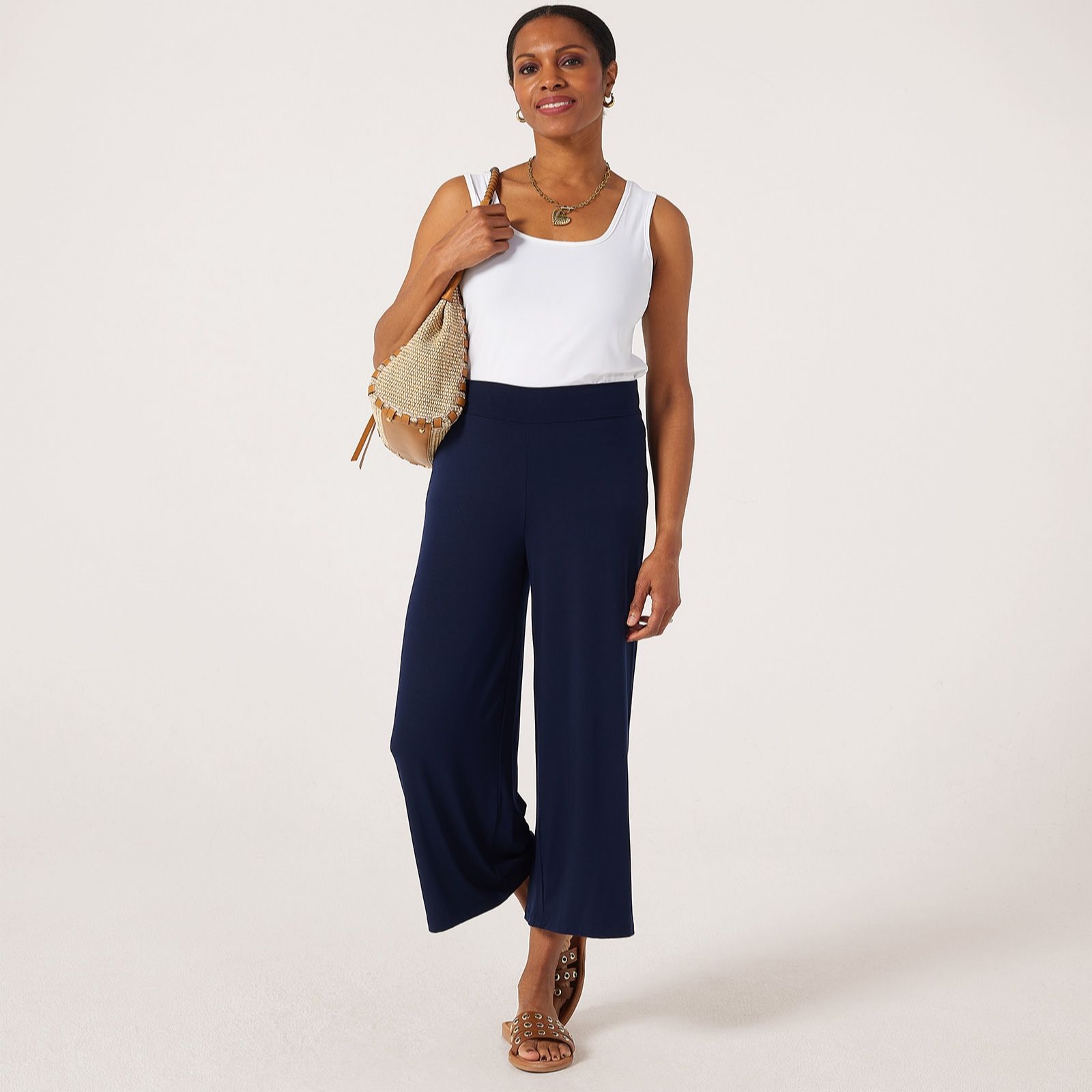 Kim & Co Viscose Jersey Cropped Palazzo Petite Trousers