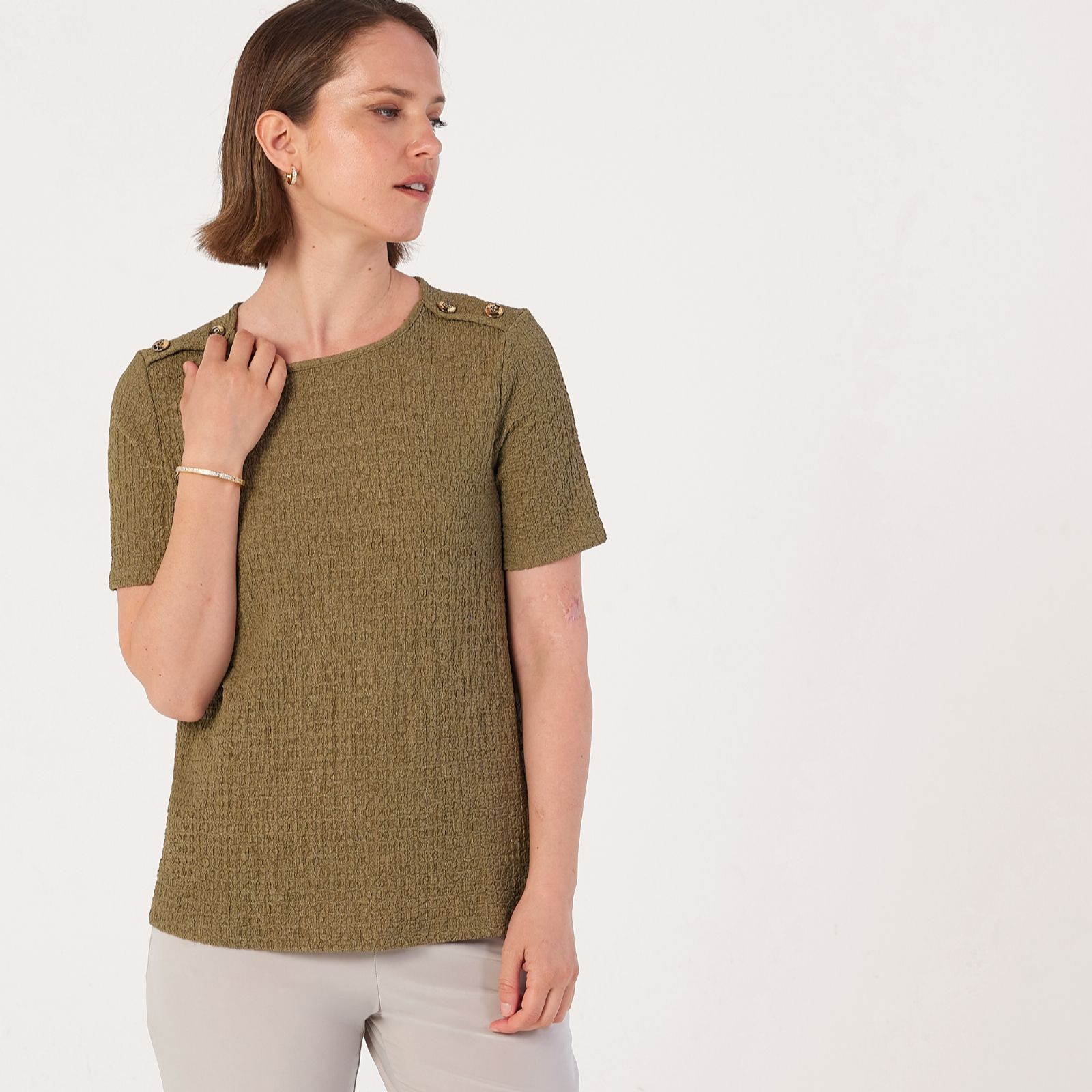 Kim & Co Mini Pop Knit Short Sleeve Top with Button Detail