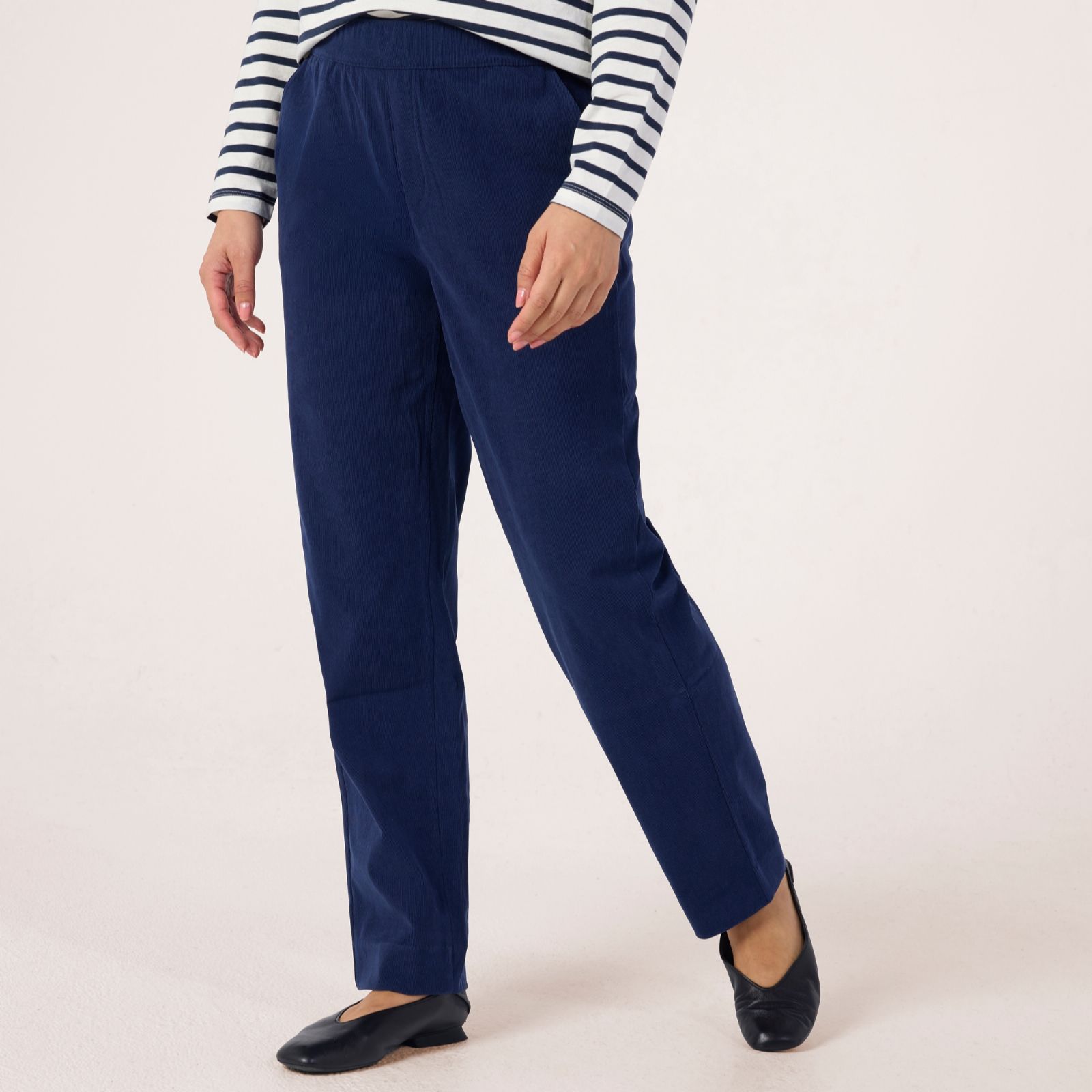 Denim & Co Pull On Knit Corduroy Straight Leg Trousers Petite