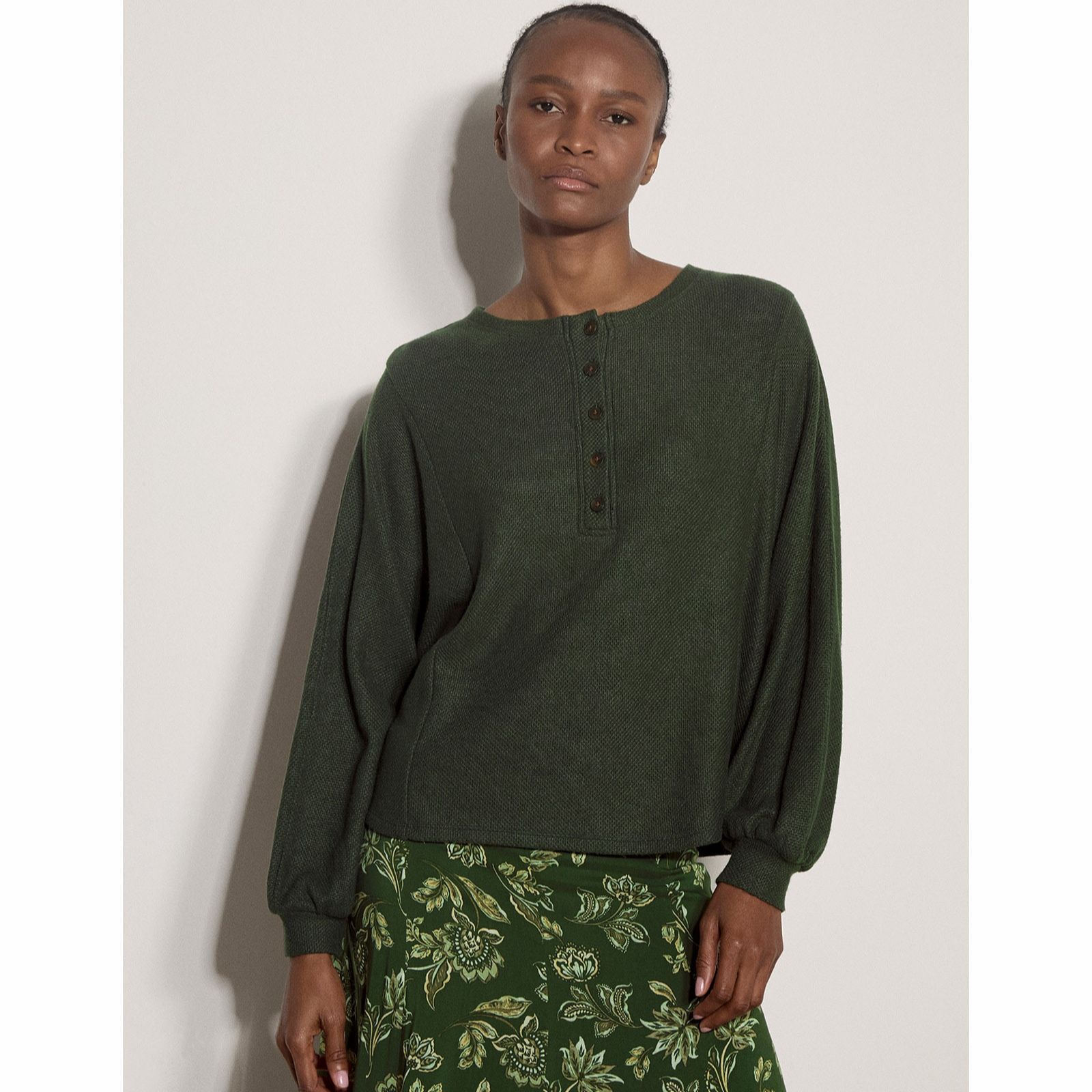 Apricot Button Front Blouson Sleeve Soft Top