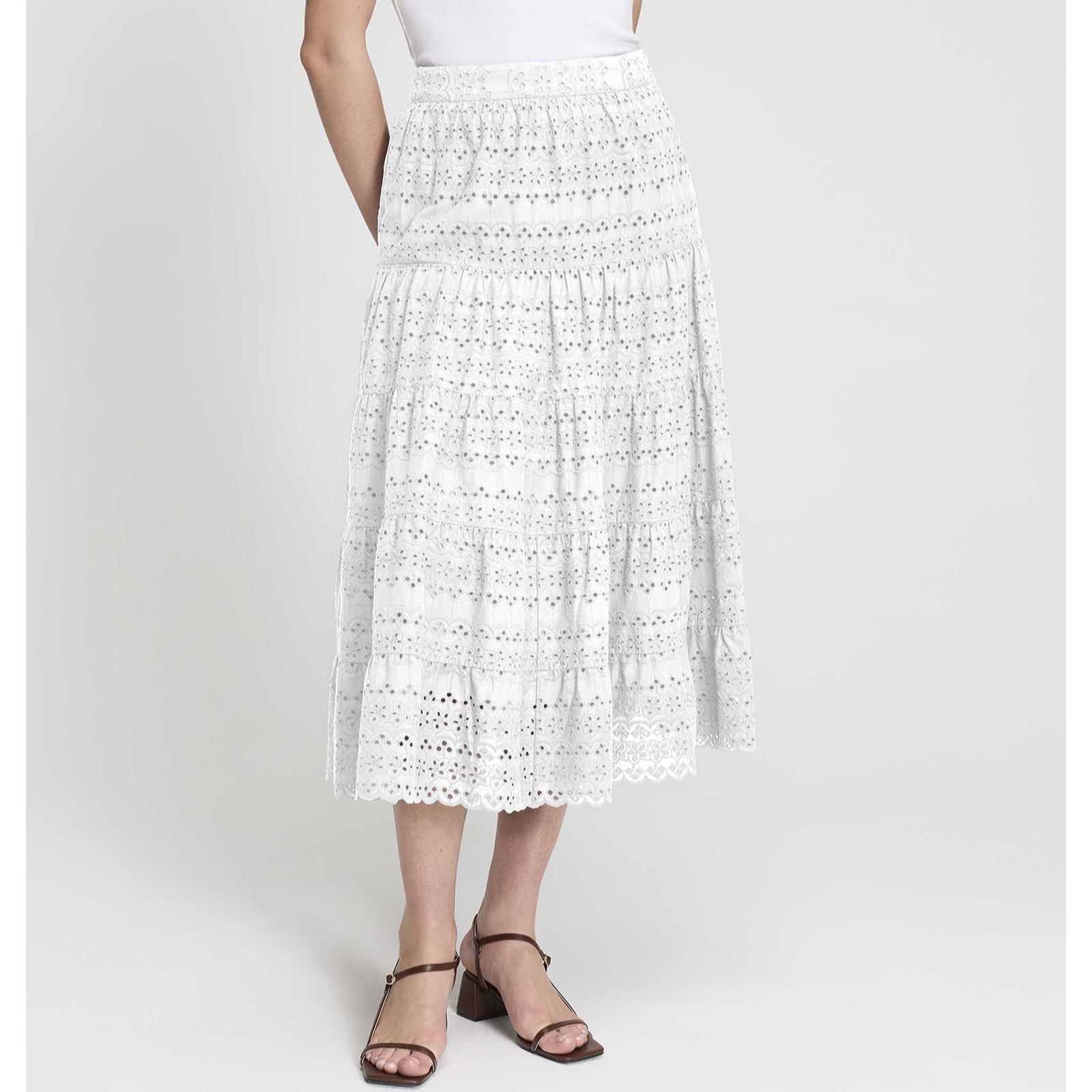 Finery London Siobhan 100% Cotton Broderie Tiered Midi Skirt