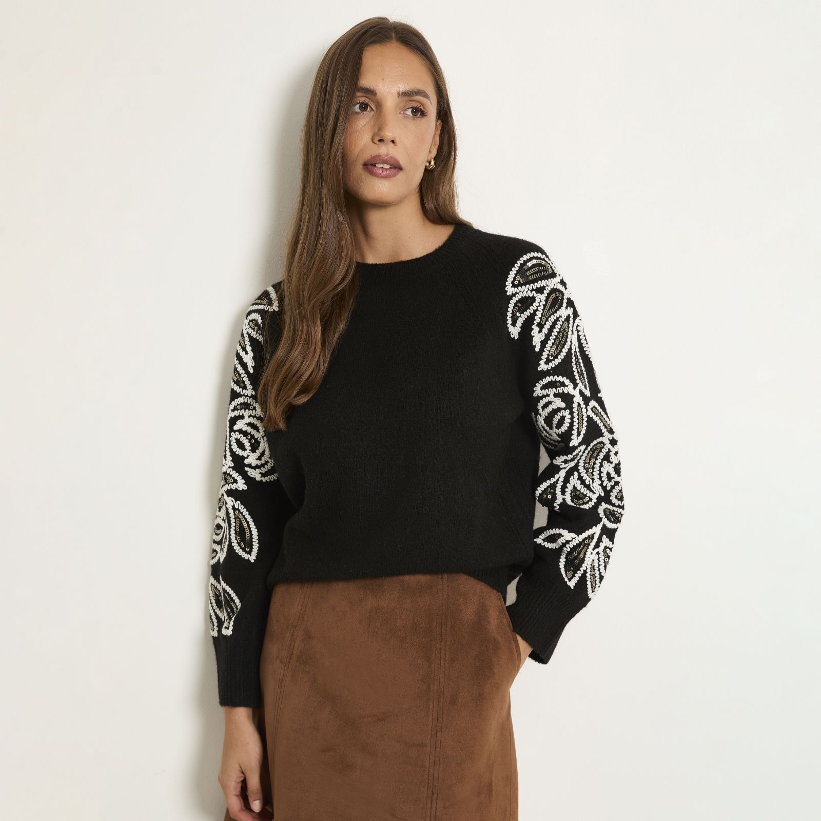 Wallis Embroided Sleeve Knitted Jumper