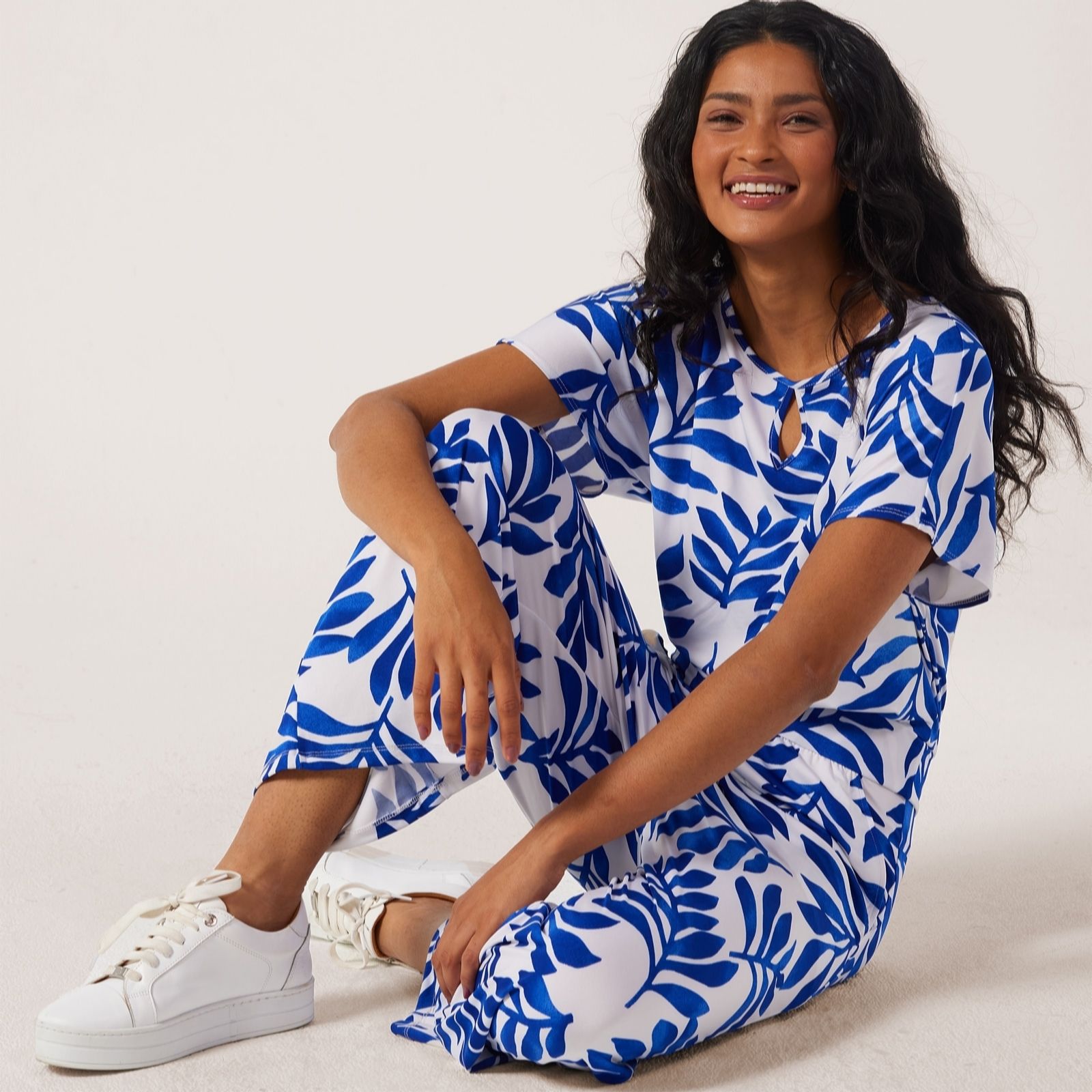 Kim & Co Printed Brazil Jersey Ankle Length Petite Jumpsuit