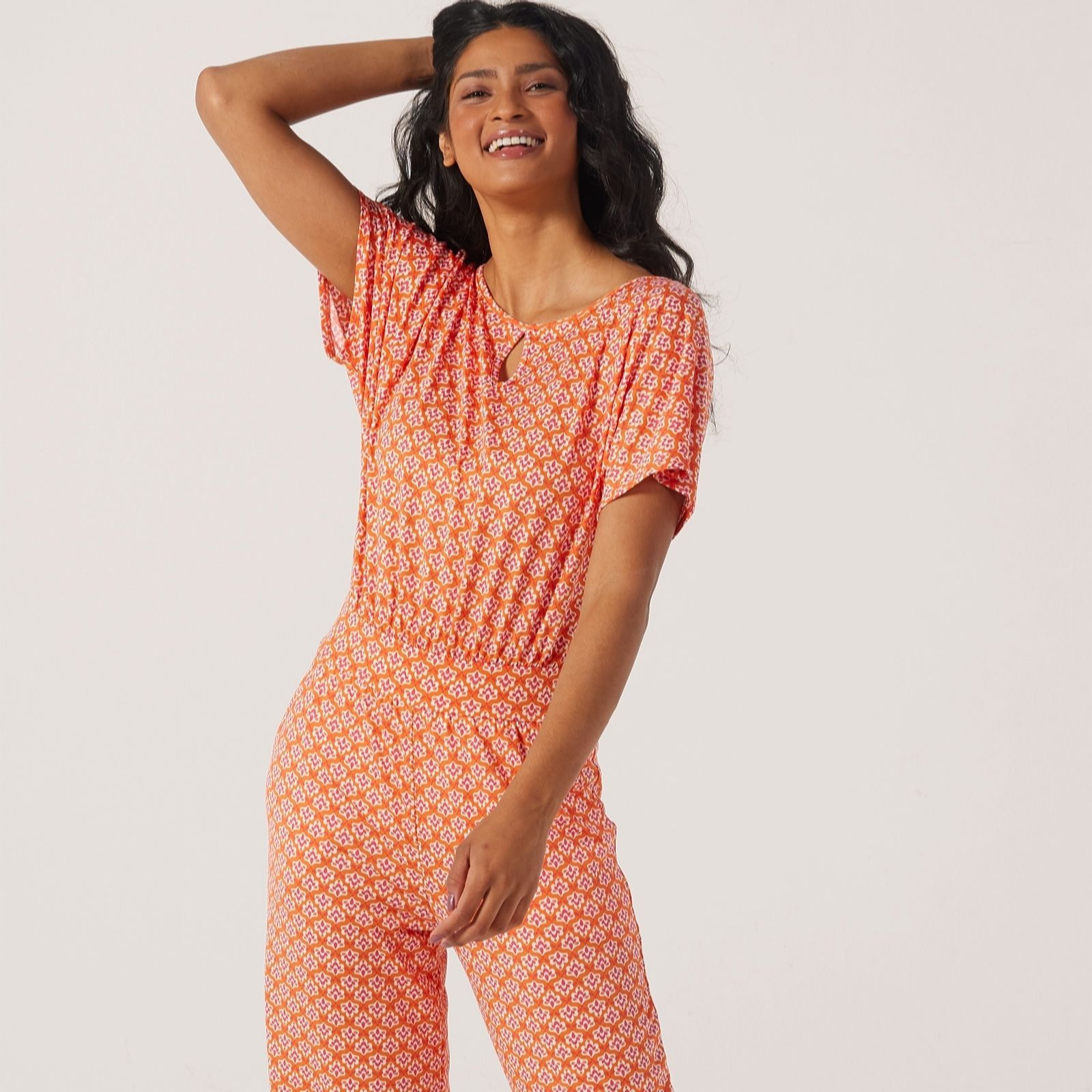 Kim & Co Printed Brazil Jersey Ankle Length Petite Jumpsuit