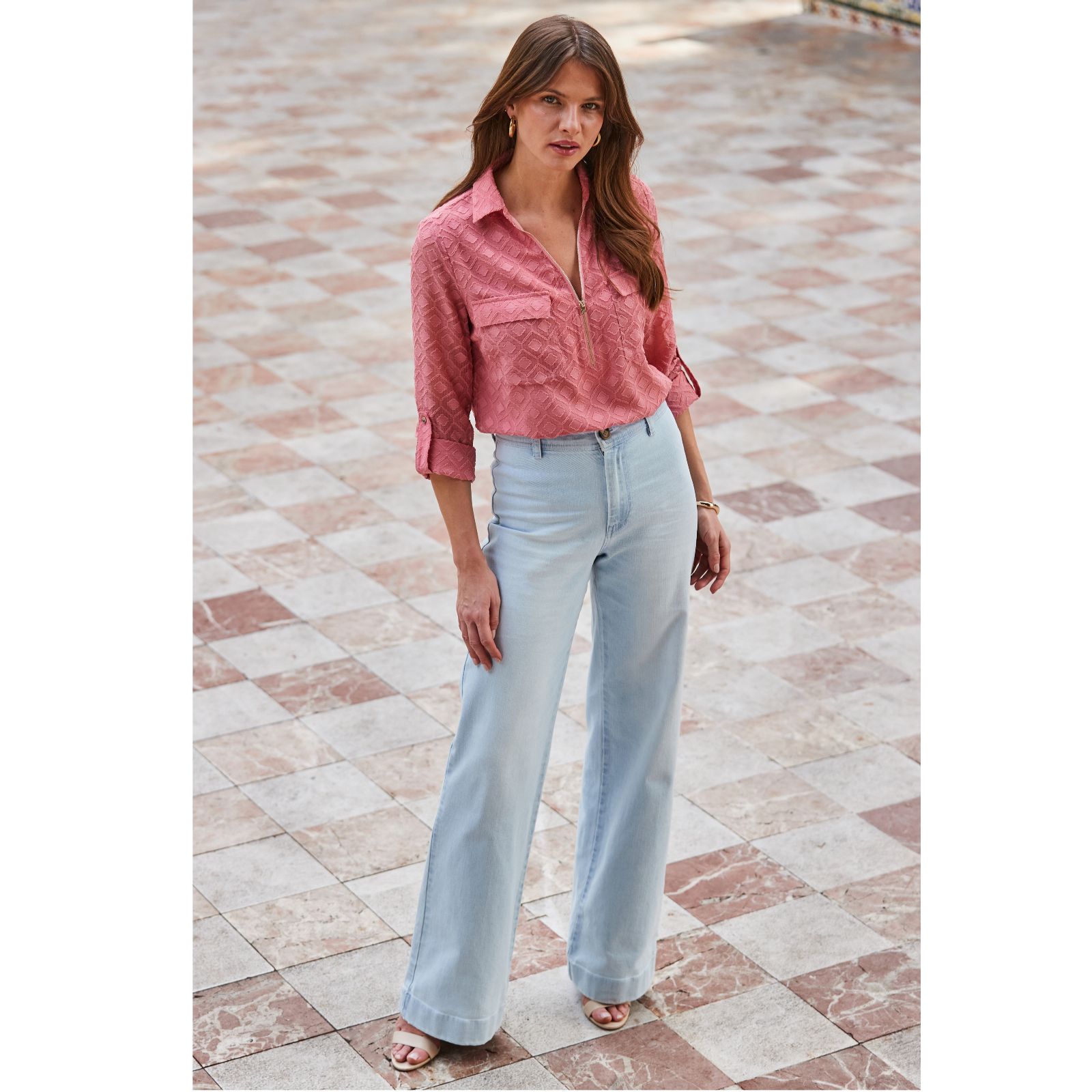 Sosandar Denim Stretch Wide Leg Jeans