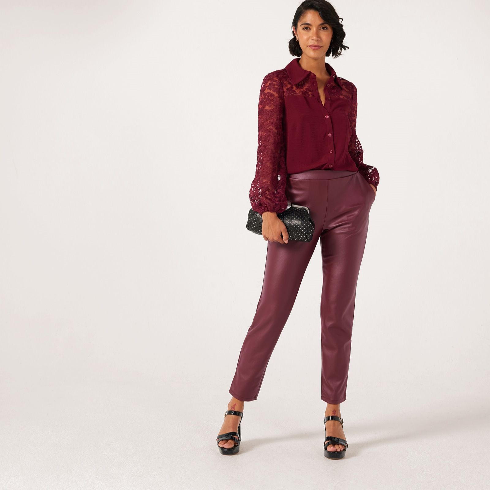 Nina Leonard Faux Leather Narrow Leg Standard Trousers