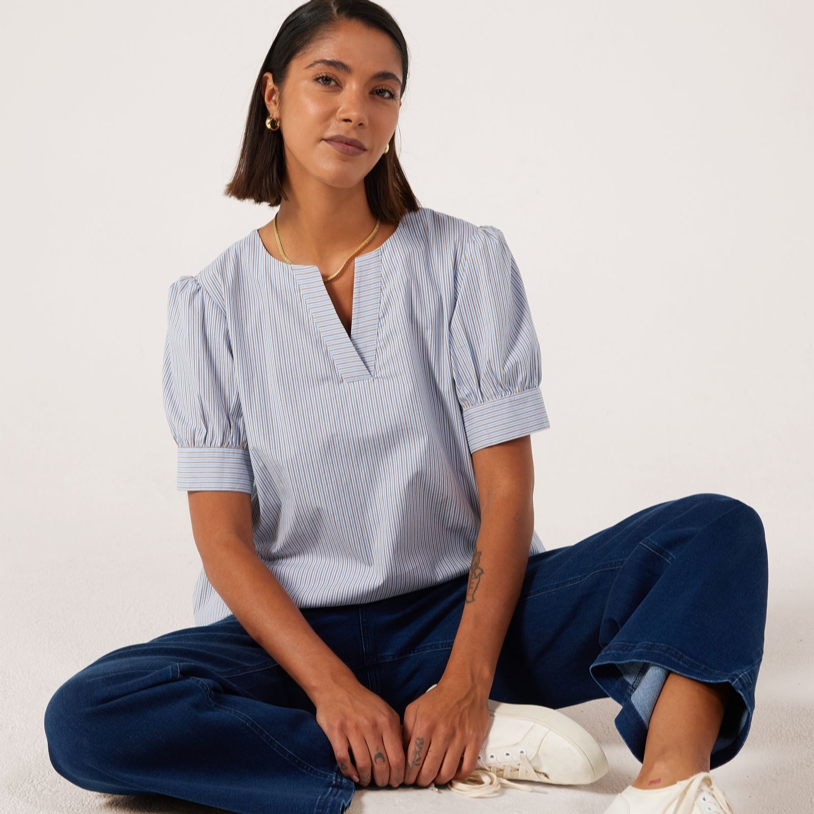 Ben De Lisi Puff Sleeve Stripe Shirt